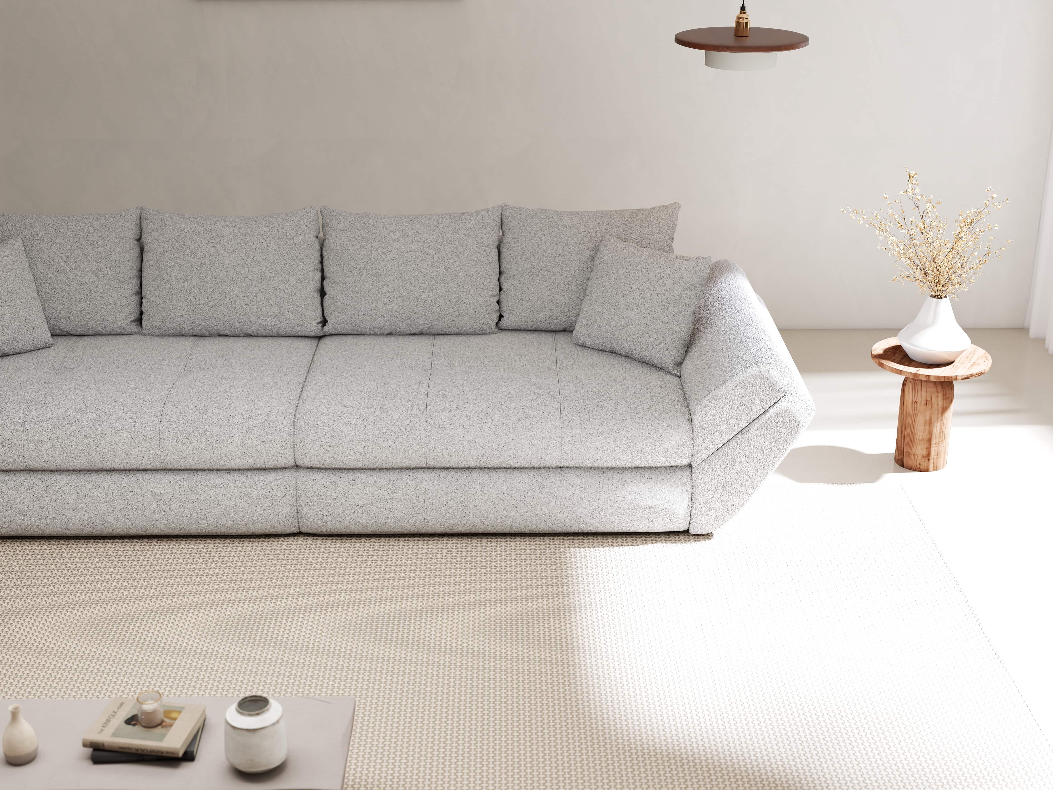 Canapea extensibilă dumonde cu ladă de depozitare si sezut confortabil din spuma HR, Loana Euphoria Dove 300x100 cm Fabrica