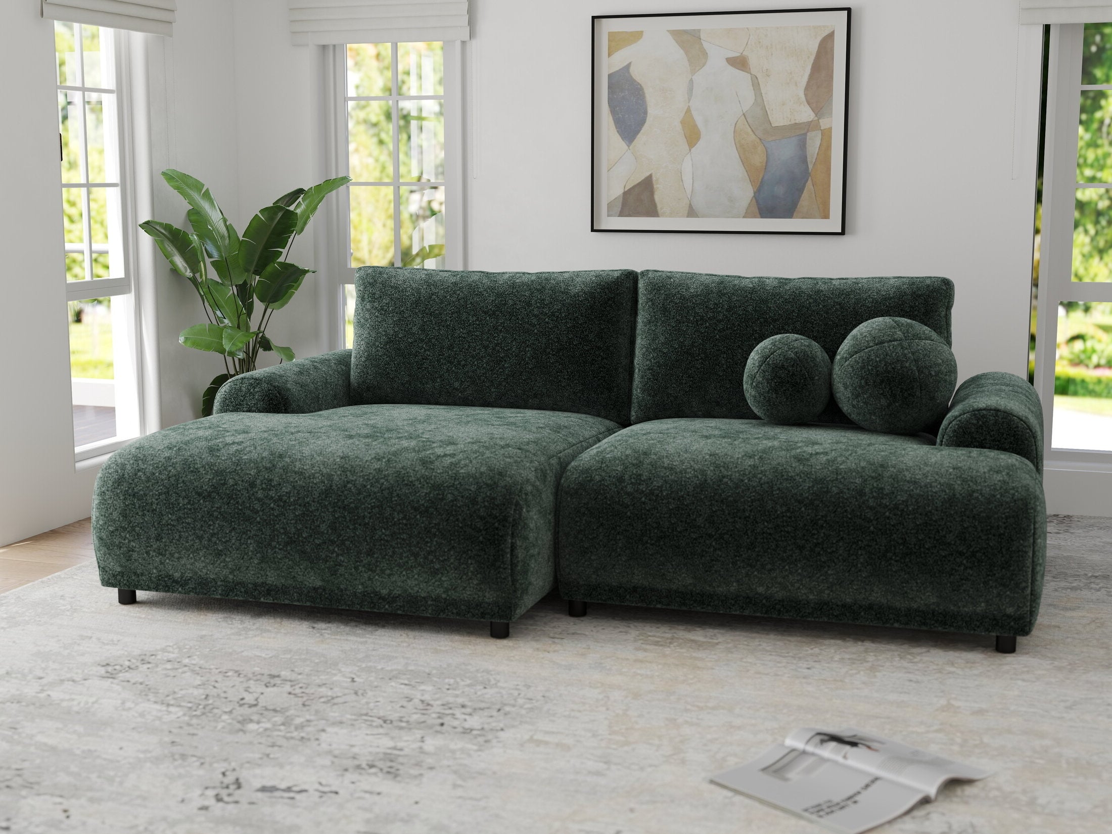 Colțar extensibil dumonde cu ladă de depozitare și șezut confortabil din spumă HR, Carlo Euphoria Verde 240x145 cm