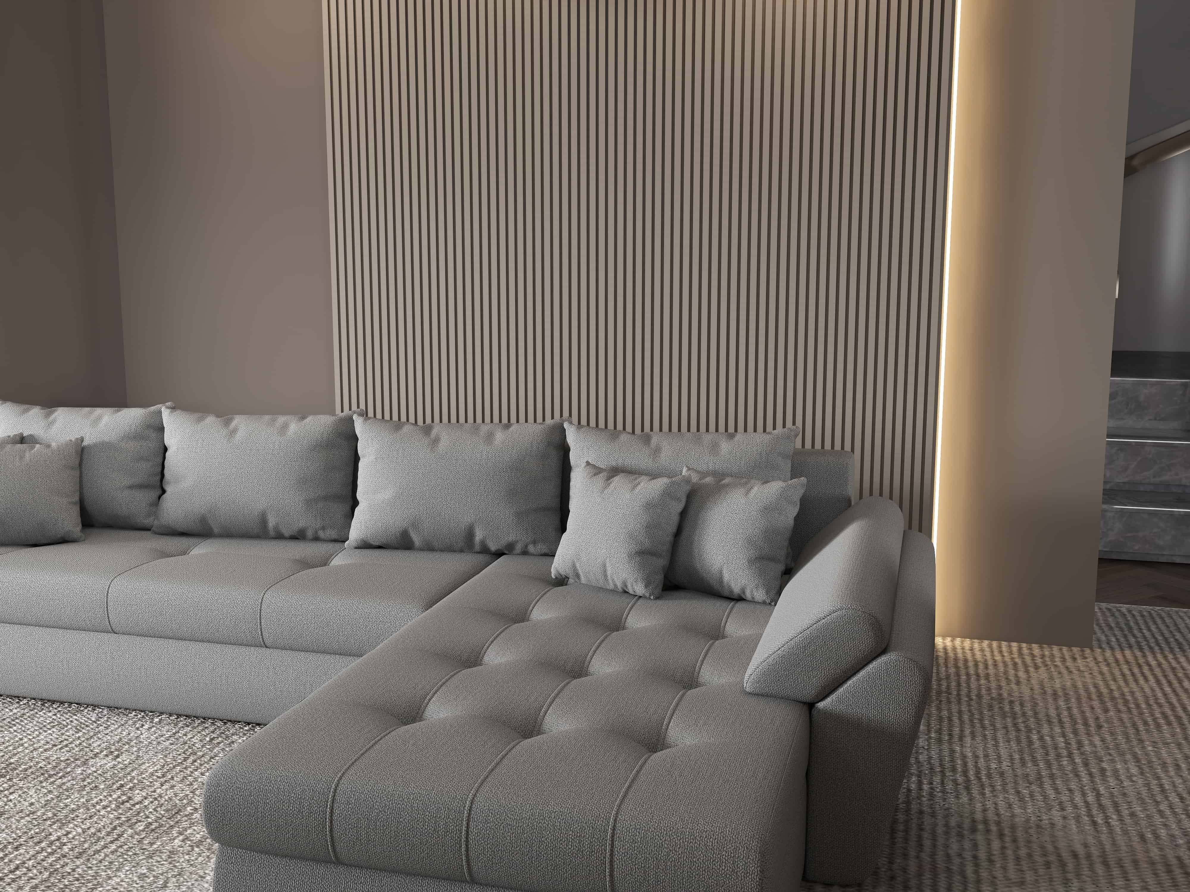 Colțar extensibil dumonde cu ladă de depozitare si sezut confortabil din spuma HR, Loana XL Enjoy Gri II 335x185 cm Fabrica