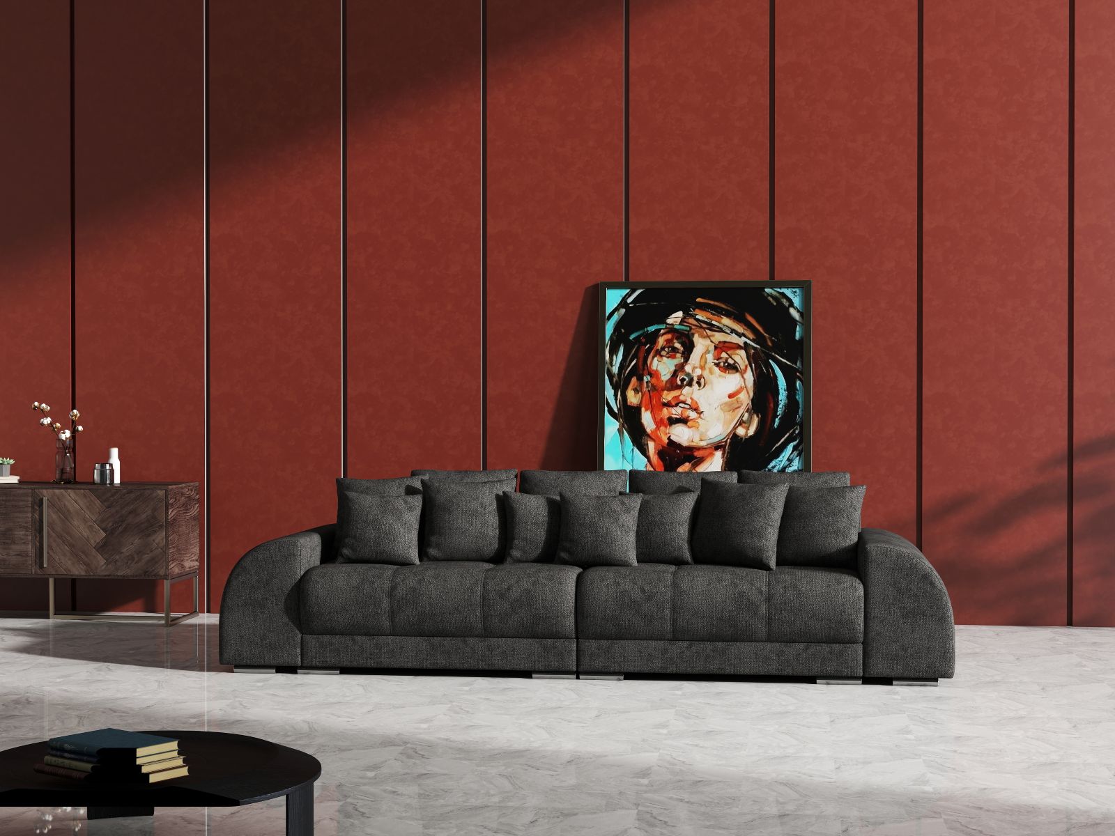 Canapea extensibilă dumonde cu 2 lăzi de depozitare si sezut confortabil din spuma HR, Verona Enjoy Kaki 310x100 cm Fabrica