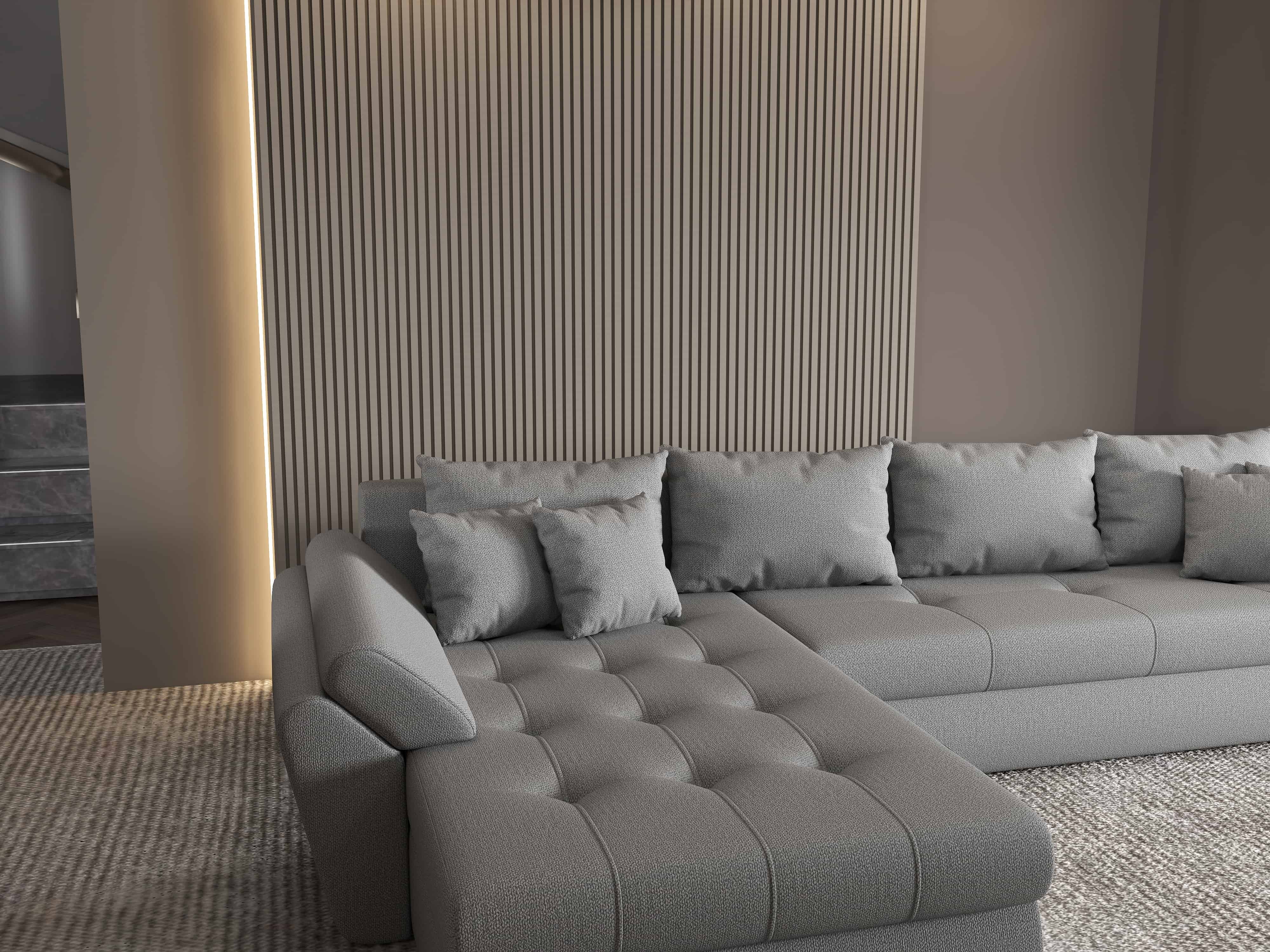 Colțar extensibil dumonde cu ladă de depozitare si sezut confortabil din spuma HR, Loana XL Enjoy Gri 335x185 cm Fabrica