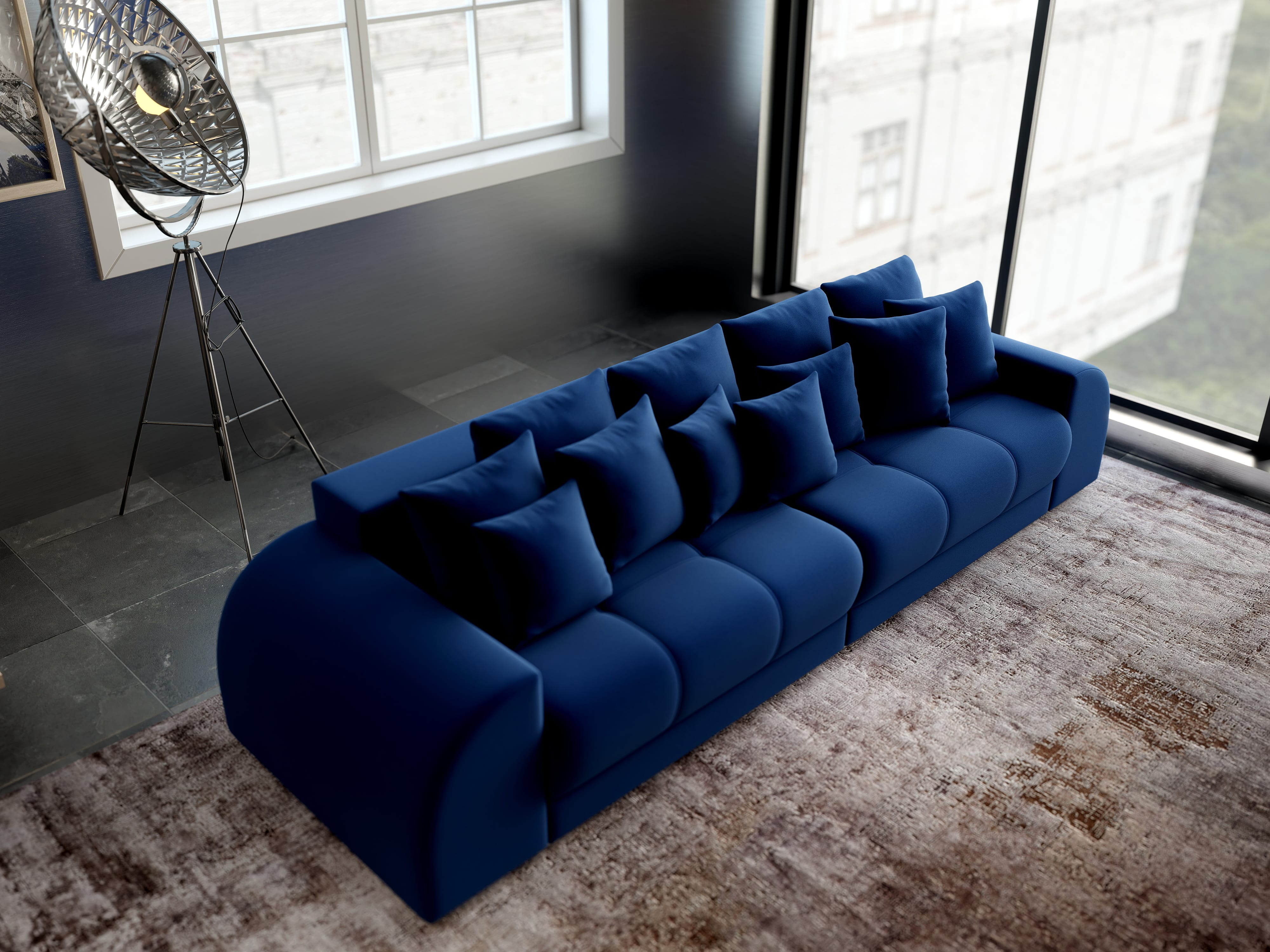 Canapea extensibilă dumonde cu 2 lăzi de depozitare si sezut confortabil din spuma HR, Verona Royal Blue 310x100 cm Fabrica