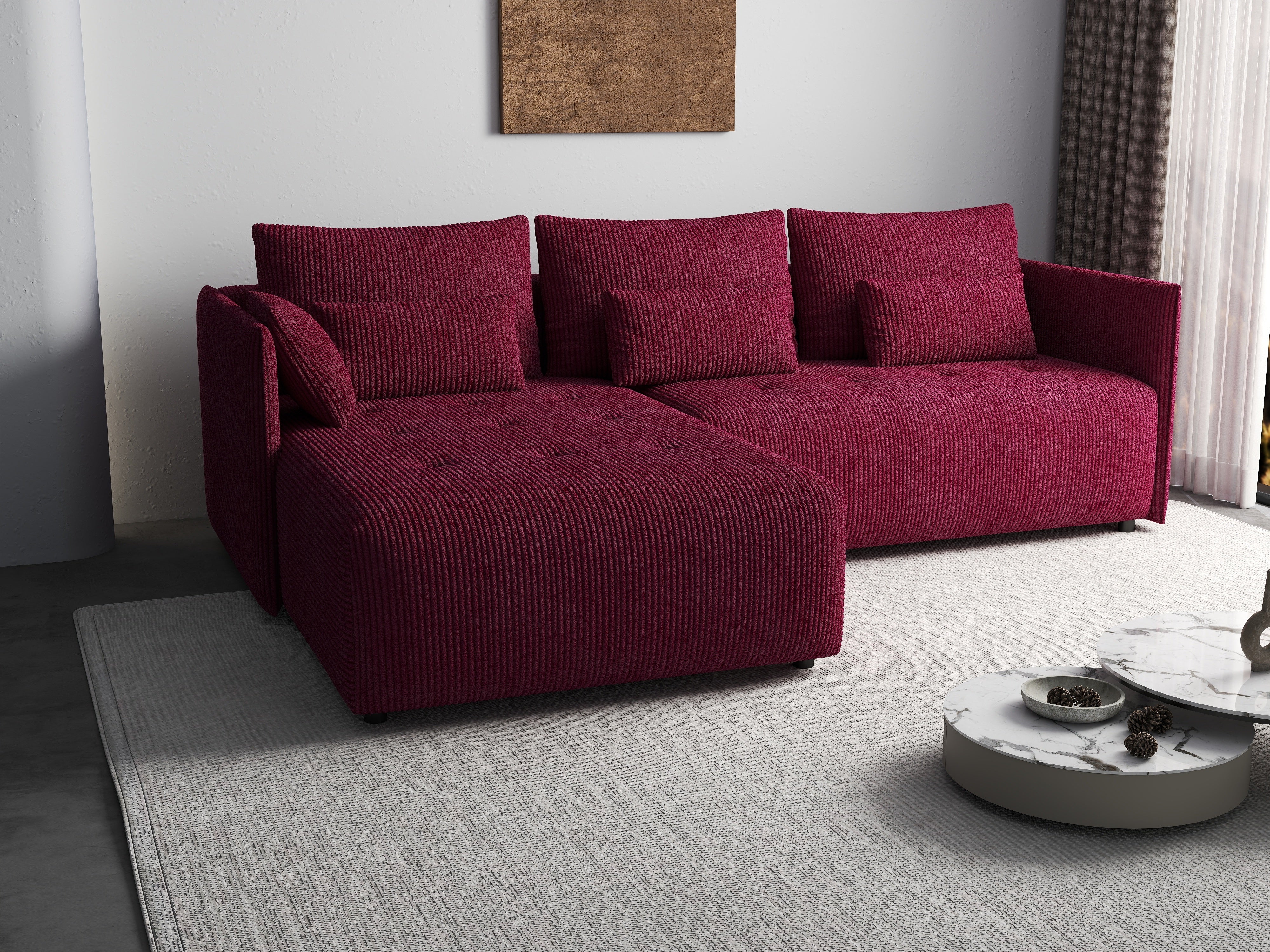 Colțar extensibil dumonde cu ladă de depozitare si sezut confortabil din spuma HR, Malta Zoom Red 235x185 cm Fabrica