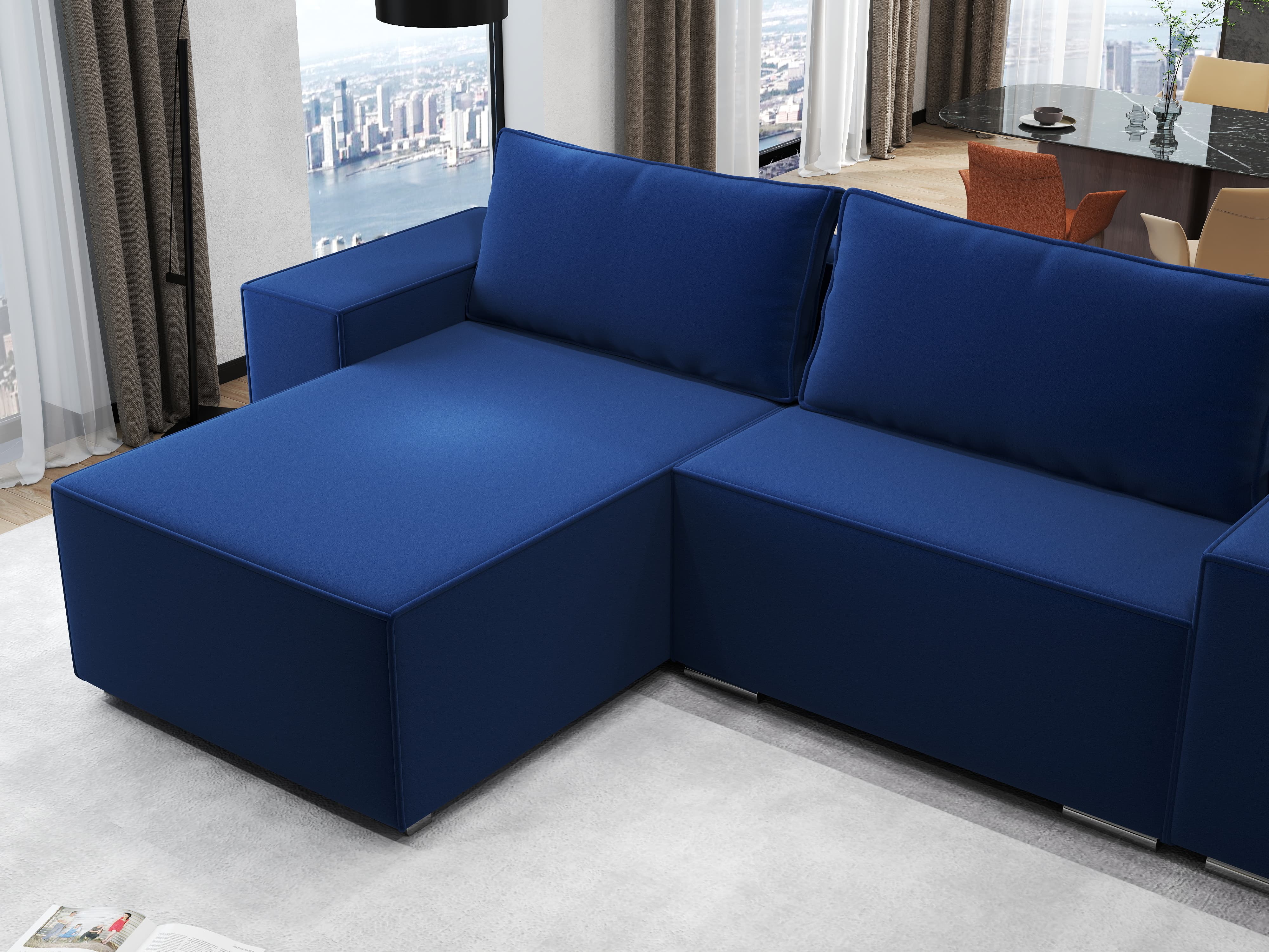 Colțar extensibil dumonde cu ladă de depozitare si sezut confortabil din spuma HR, Dream Royal Albastru 290x185 cm Fabrica