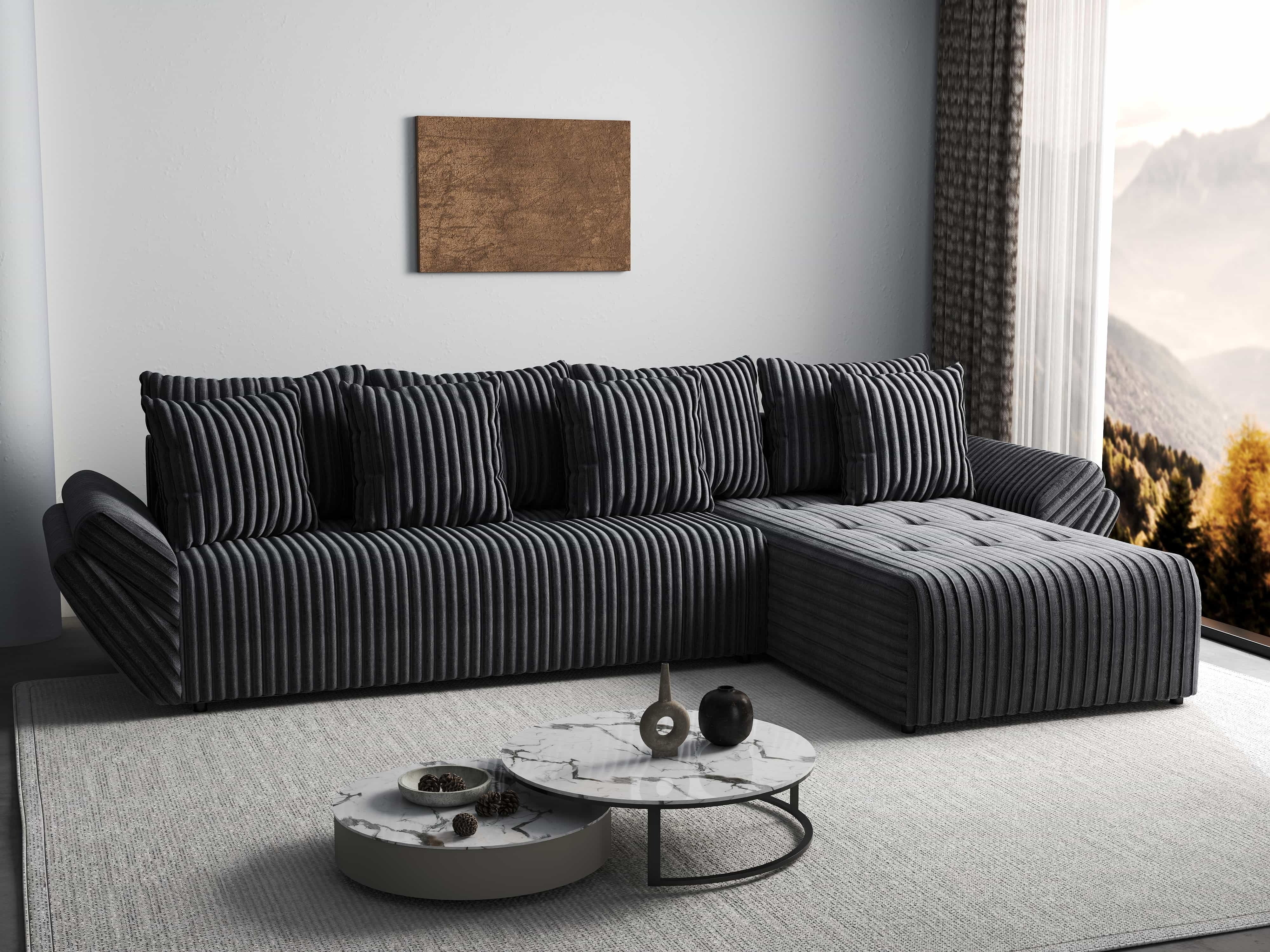 Colțar extensibil dumonde cu ladă de depozitare si sezut confortabil din spuma HR, Berlin XL Ambience Grey II 350x185 cm Fabrica