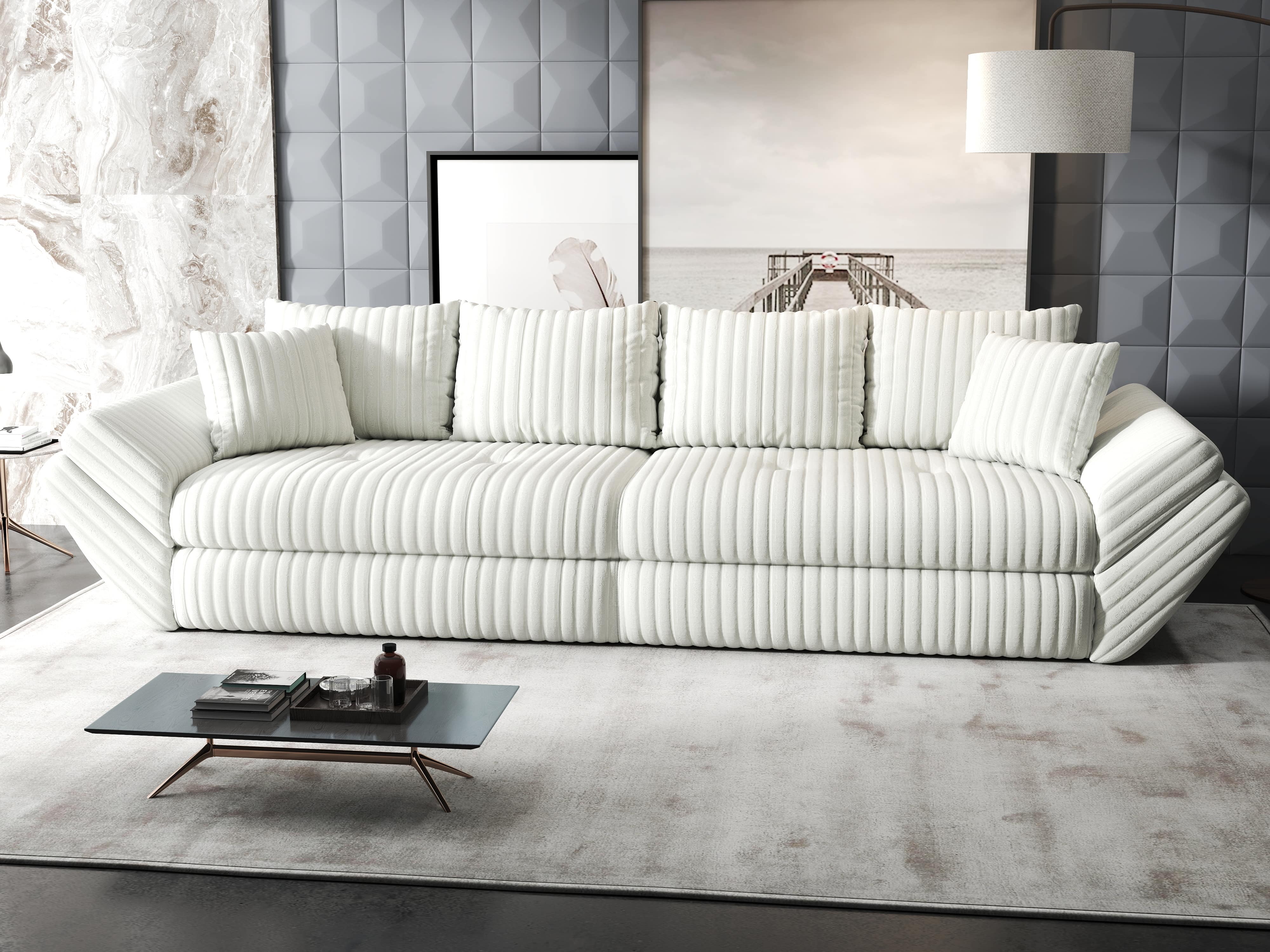 Canapea extensibilă dumonde cu ladă de depozitare si sezut confortabil din spuma HR, Loana Ambience Ivory 300x100 cm Fabrica