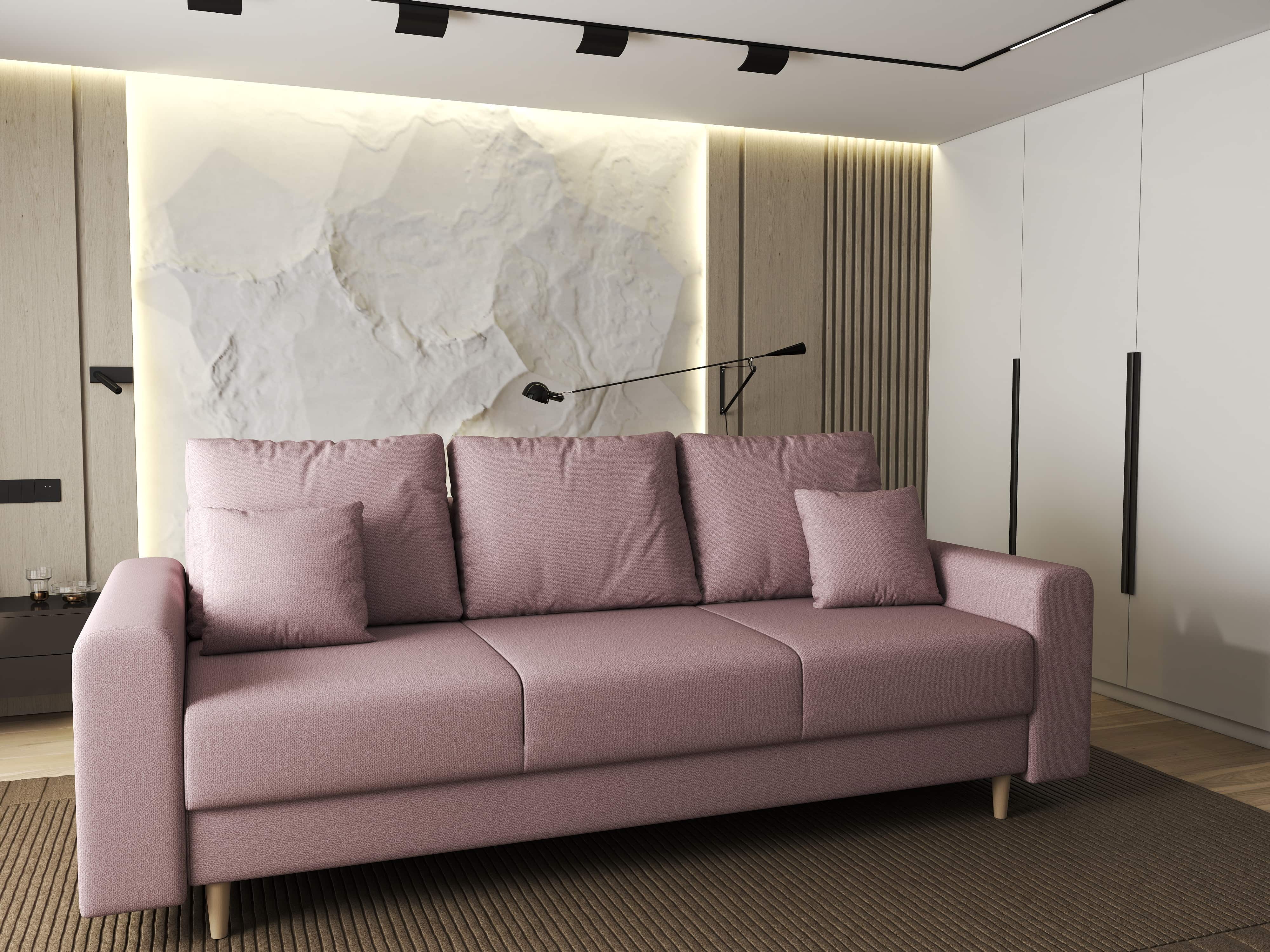 Canapea extensibilă dumonde cu ladă de depozitare si sezut confortabil din spuma HR, Kronos Enjoy Flamingo 210x100 cm fabrica