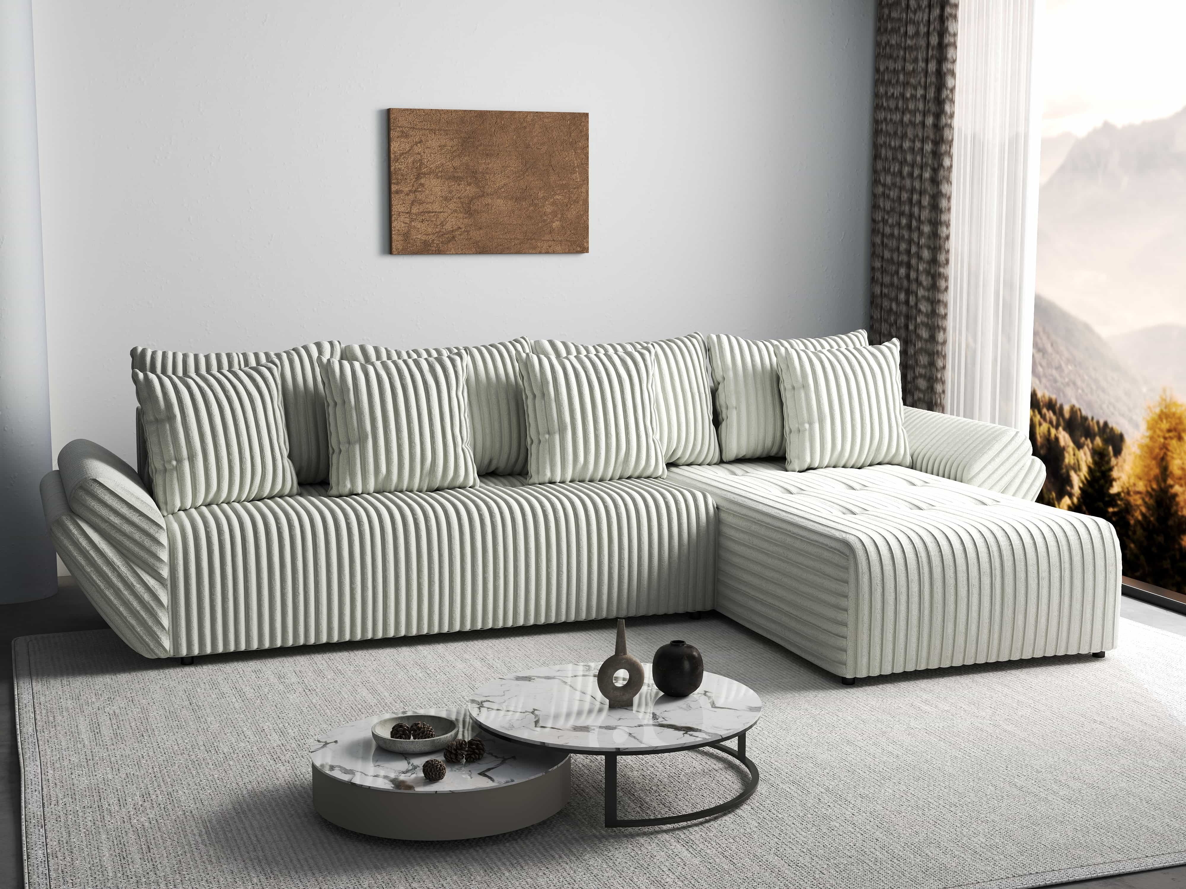 Colțar extensibil dumonde cu ladă de depozitare si sezut confortabil din spuma HR, Berlin XL Ambience Ivory II 350x185 cm Fabrica