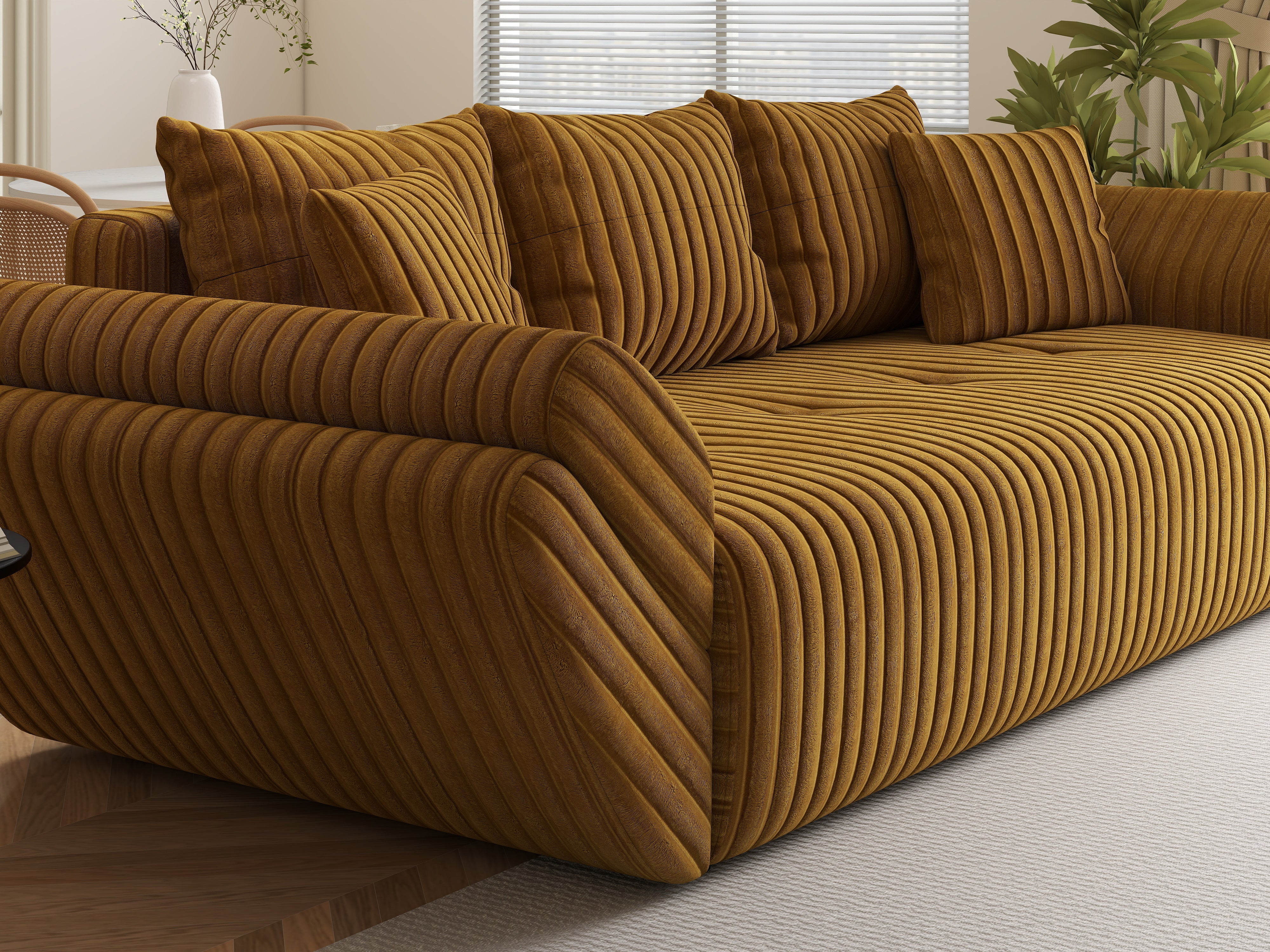 Canapea extensibilă dumonde cu ladă de depozitare si sezut confortabil din spuma HR, Berlin Ambience Mustar 250x100 cm Fabrica