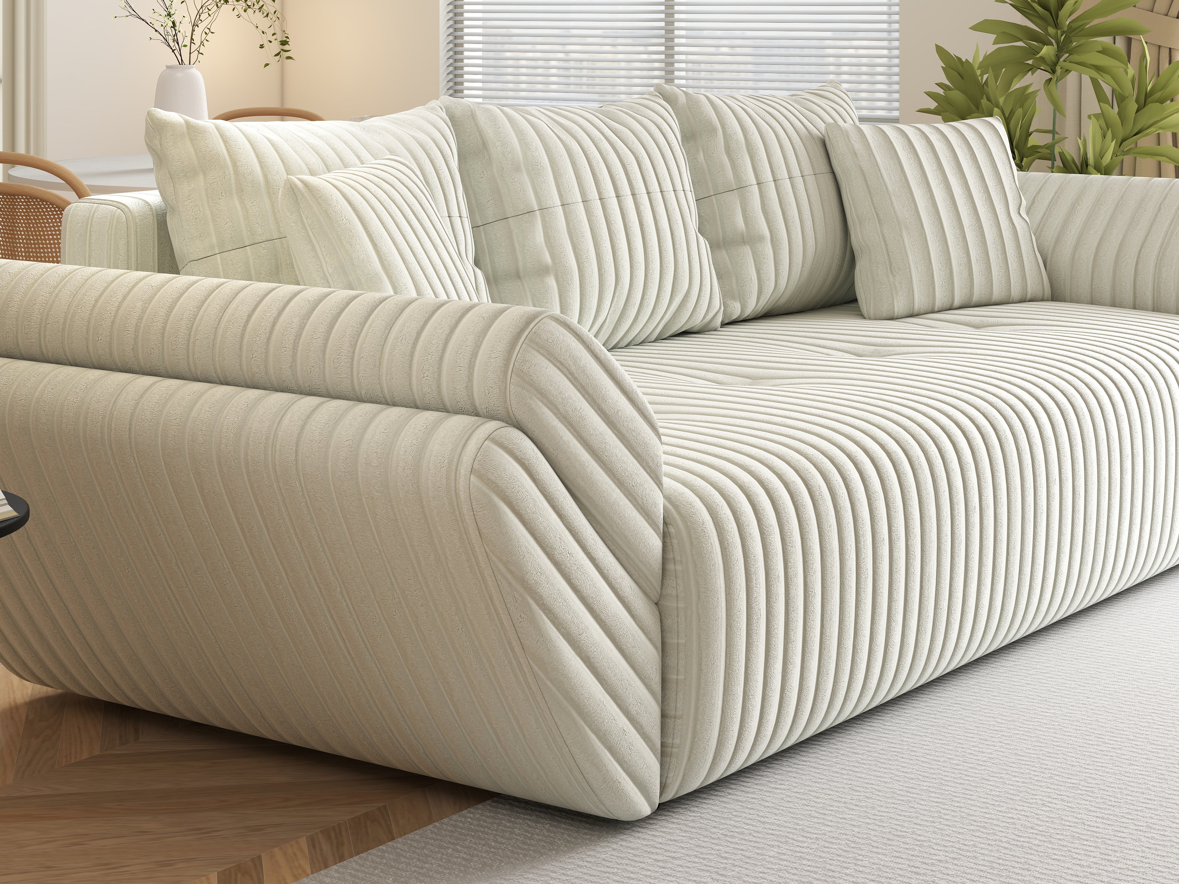 Canapea extensibilă dumonde cu ladă de depozitare si sezut confortabil din spuma HR, Berlin Ambience Ivory 250x100 cm Fabrica