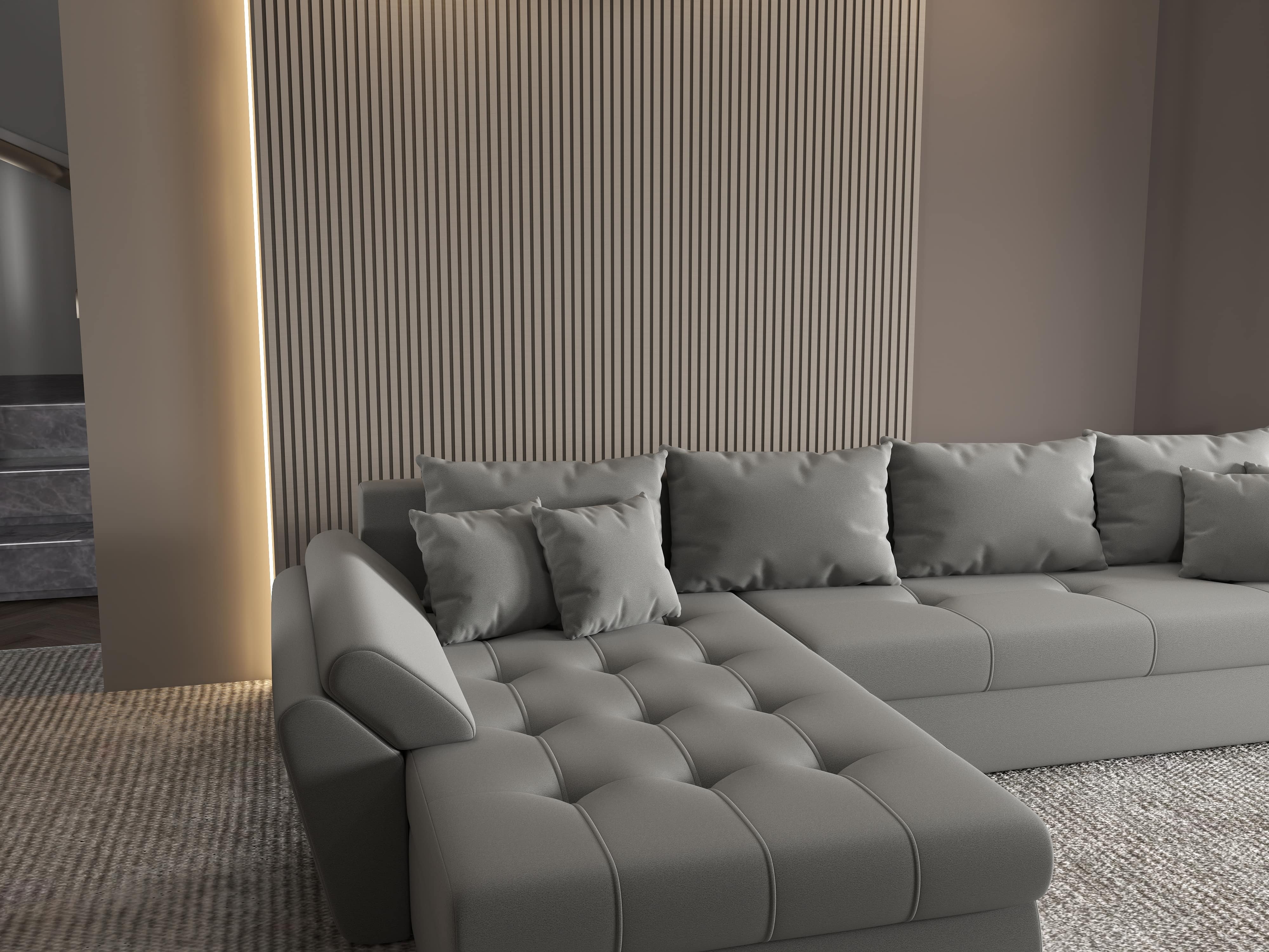 Colțar extensibil dumonde cu ladă de depozitare si sezut confortabil din spuma HR, Loana XL Royal Gri 335x185 cm Fabrica