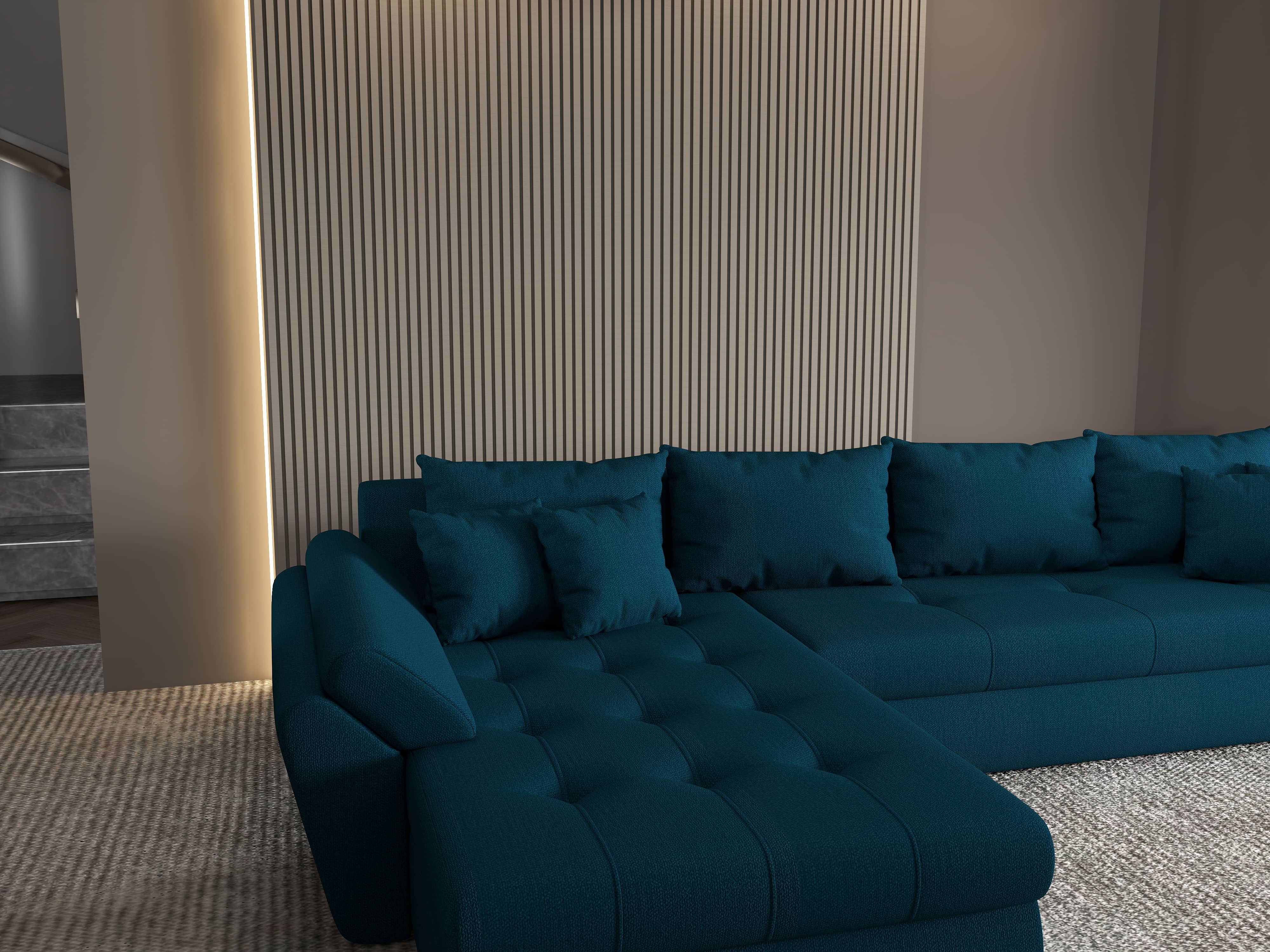 Colțar extensibil dumonde cu ladă de depozitare si sezut confortabil din spuma HR, Loana XL Enjoy Petrol 335x185 cm Fabrica