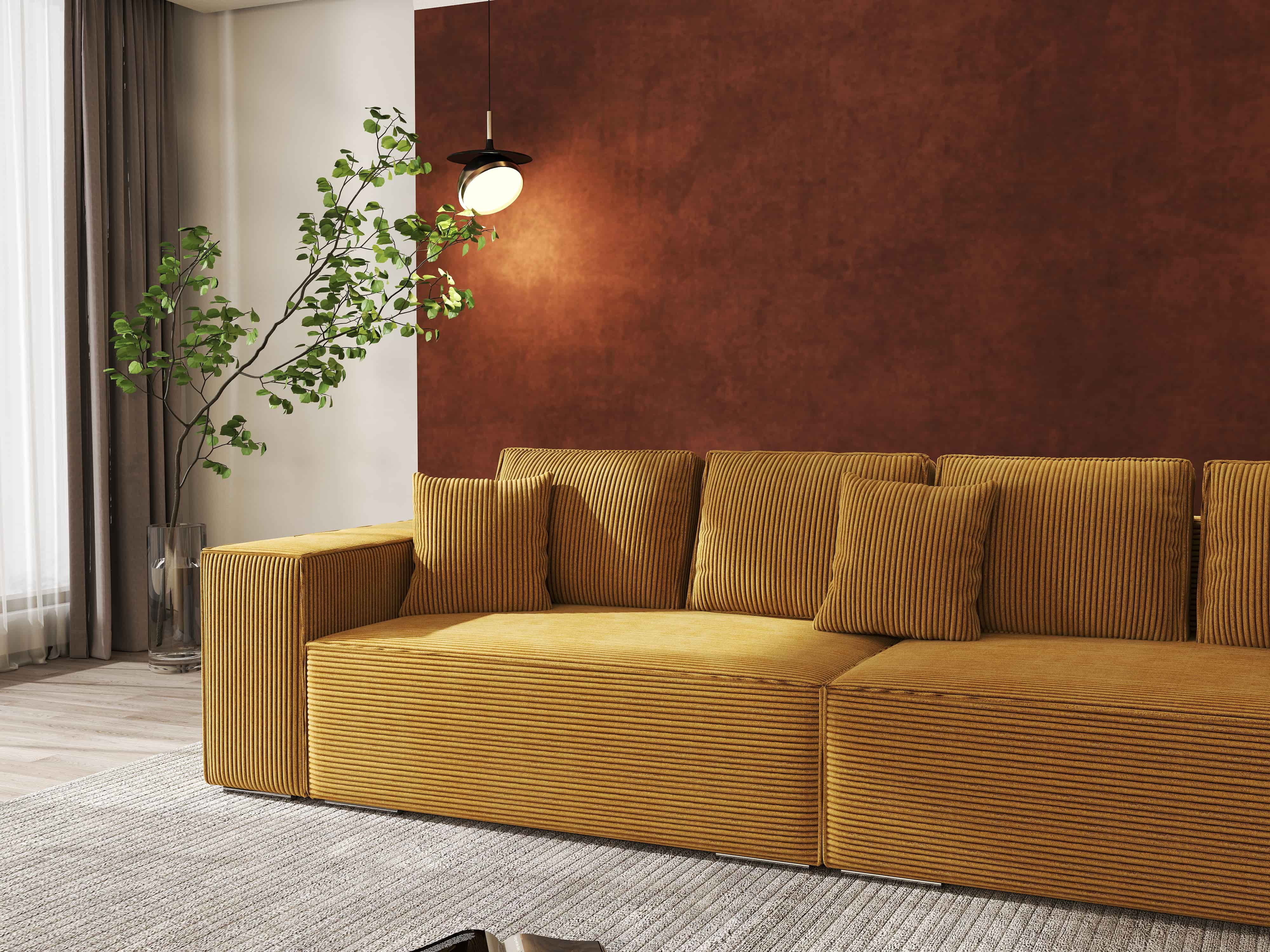 Canapea extensibilă dumonde cu ladă de depozitare si sezut confortabil din spuma HR, Dream Zoom Mustar 310x100 cm Fabrica