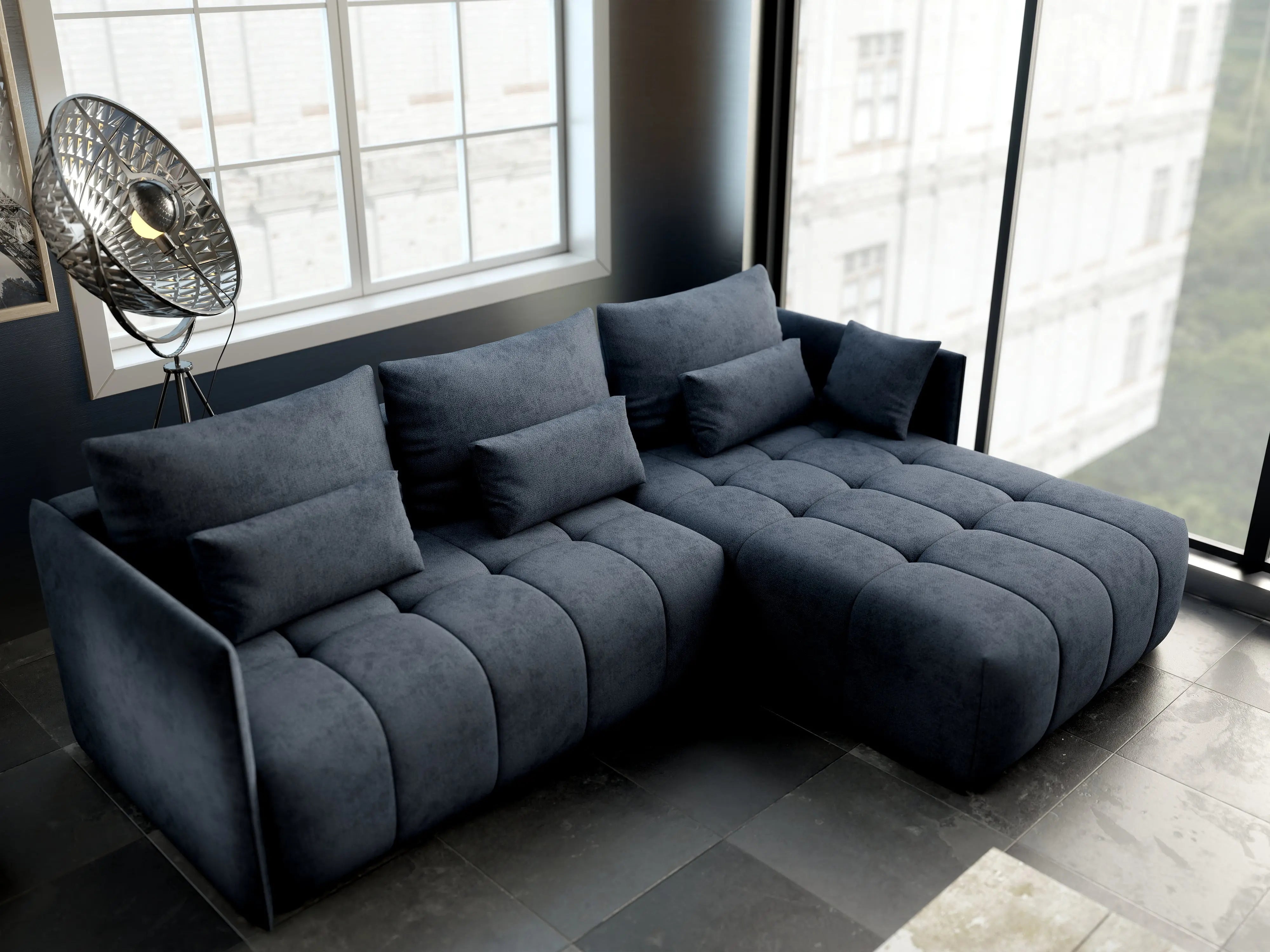 Colțar extensibil dumonde cu ladă de depozitare si sezut confortabil din spuma HR, Malta Grau II 235x185 cm Fabrica