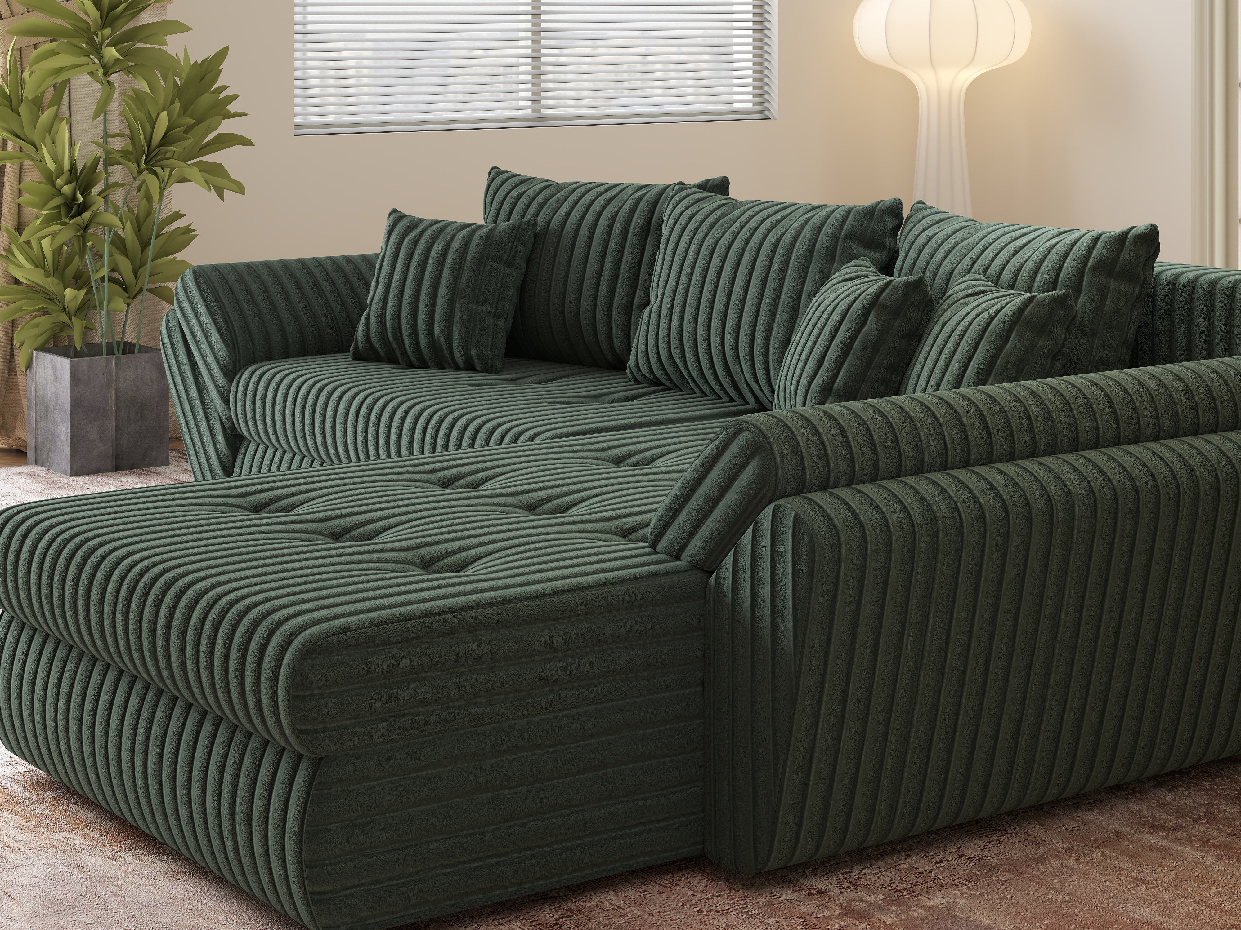 Colțar extensibil dumonde cu ladă de depozitare si sezut confortabil din spuma HR, Loana Ambience Green II 270x185 cm Fabrica