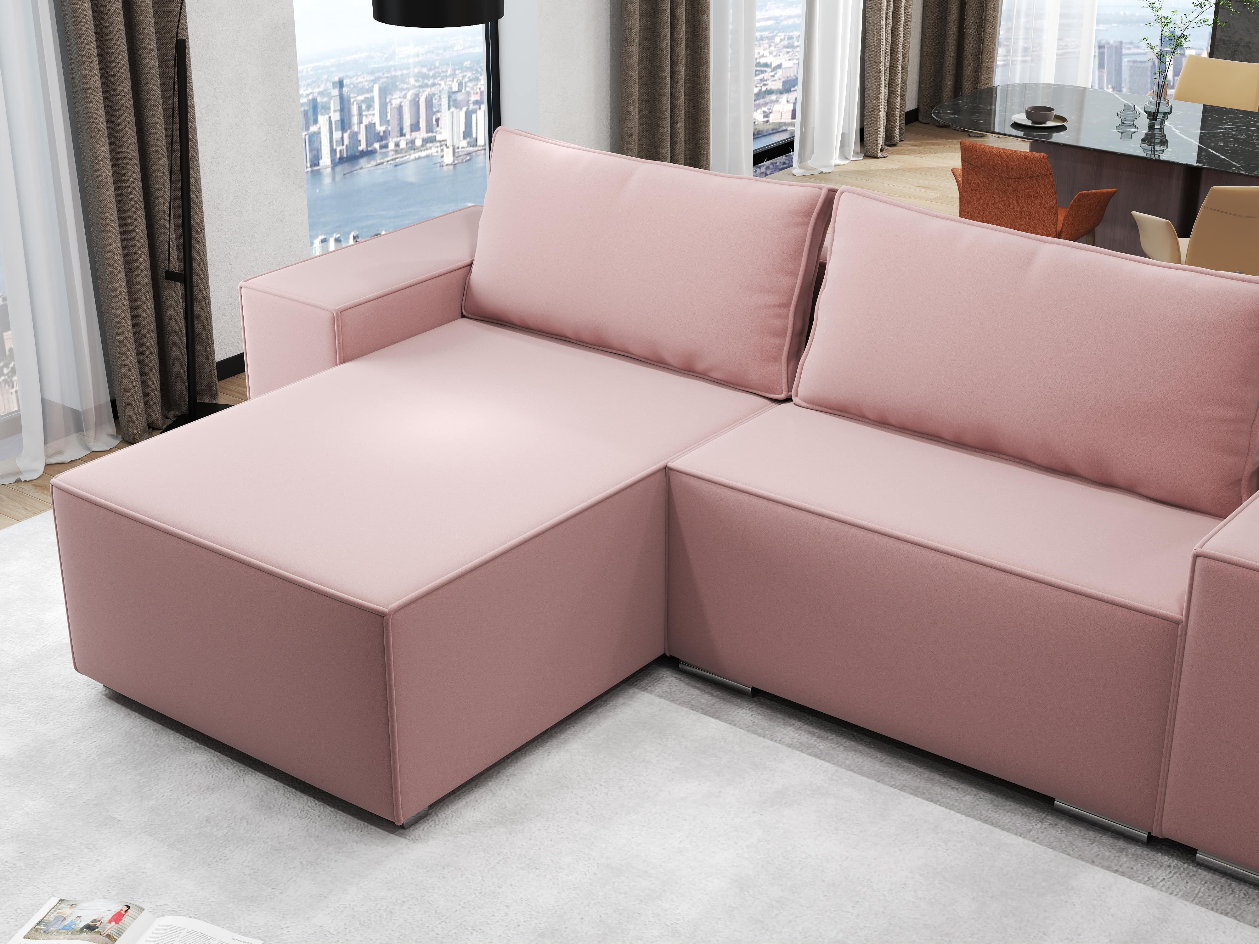 Colțar extensibil dumonde cu ladă de depozitare si sezut confortabil din spuma HR, Dream Royal Roz 290x185 cm Fabrica