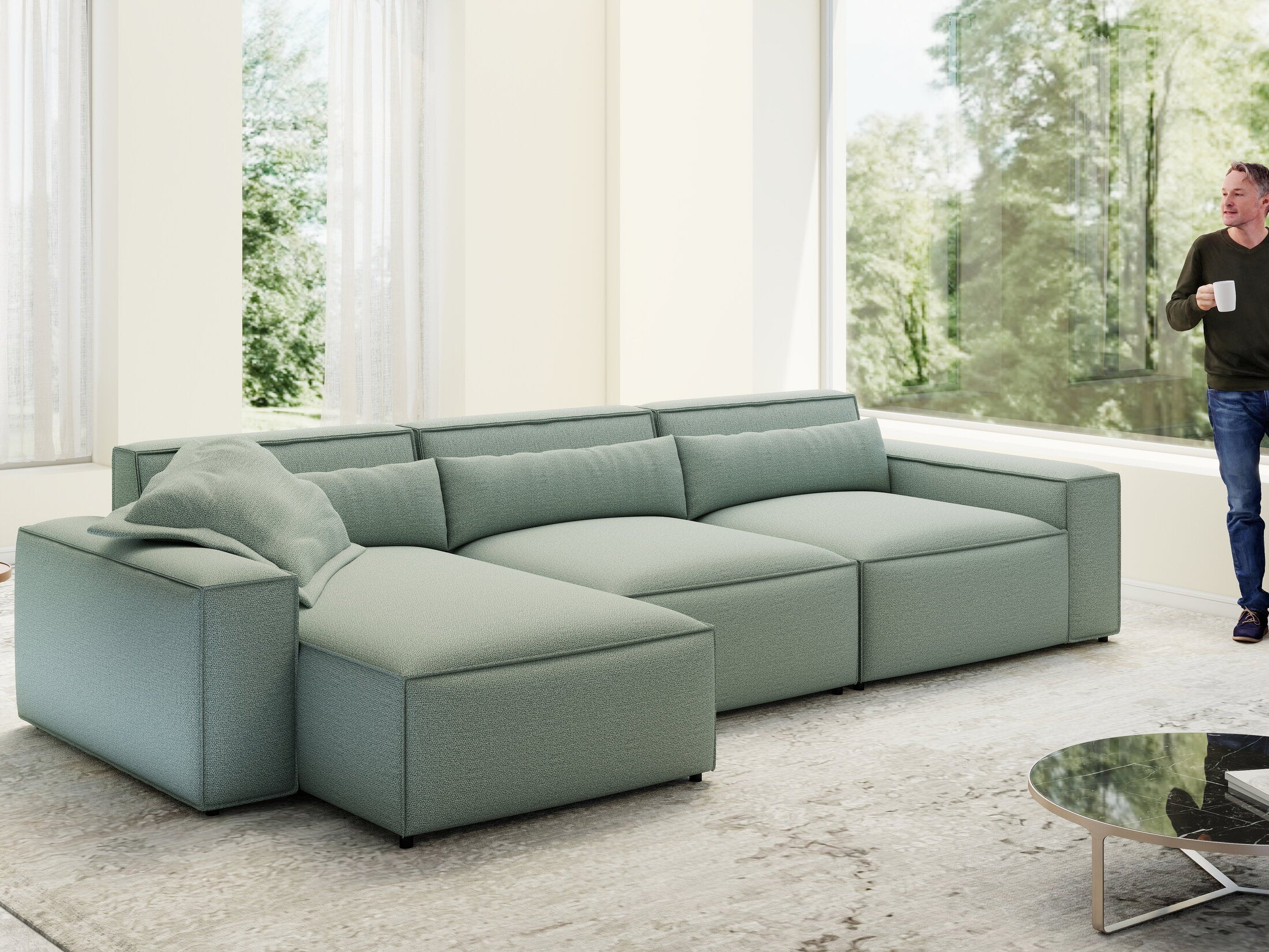 Colțar dumonde cu sezut confortabil din spuma HR, Marvelo XL Enjoy Verde Mint 366x175 cm