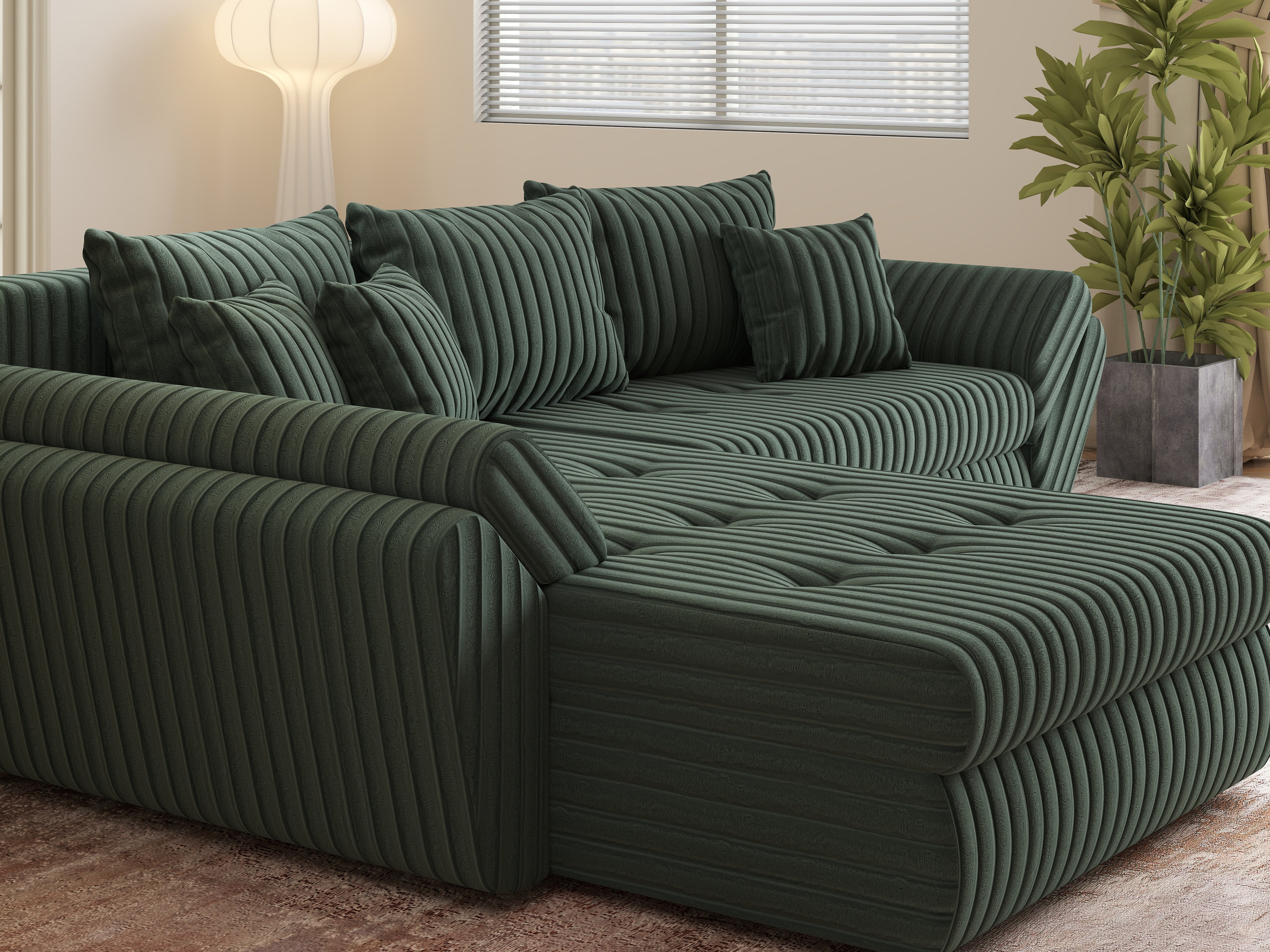 Colțar extensibil dumonde cu ladă de depozitare si sezut confortabil din spuma HR, Loana Ambience Green 270x185 cm Fabrica