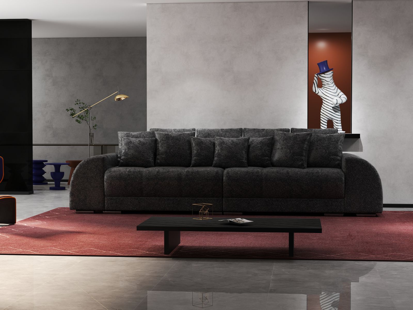 Canapea extensibilă dumonde cu 2 lăzi de depozitare si sezut confortabil din spuma HR, Verona Euphoria Black 310x100 cm Fabrica