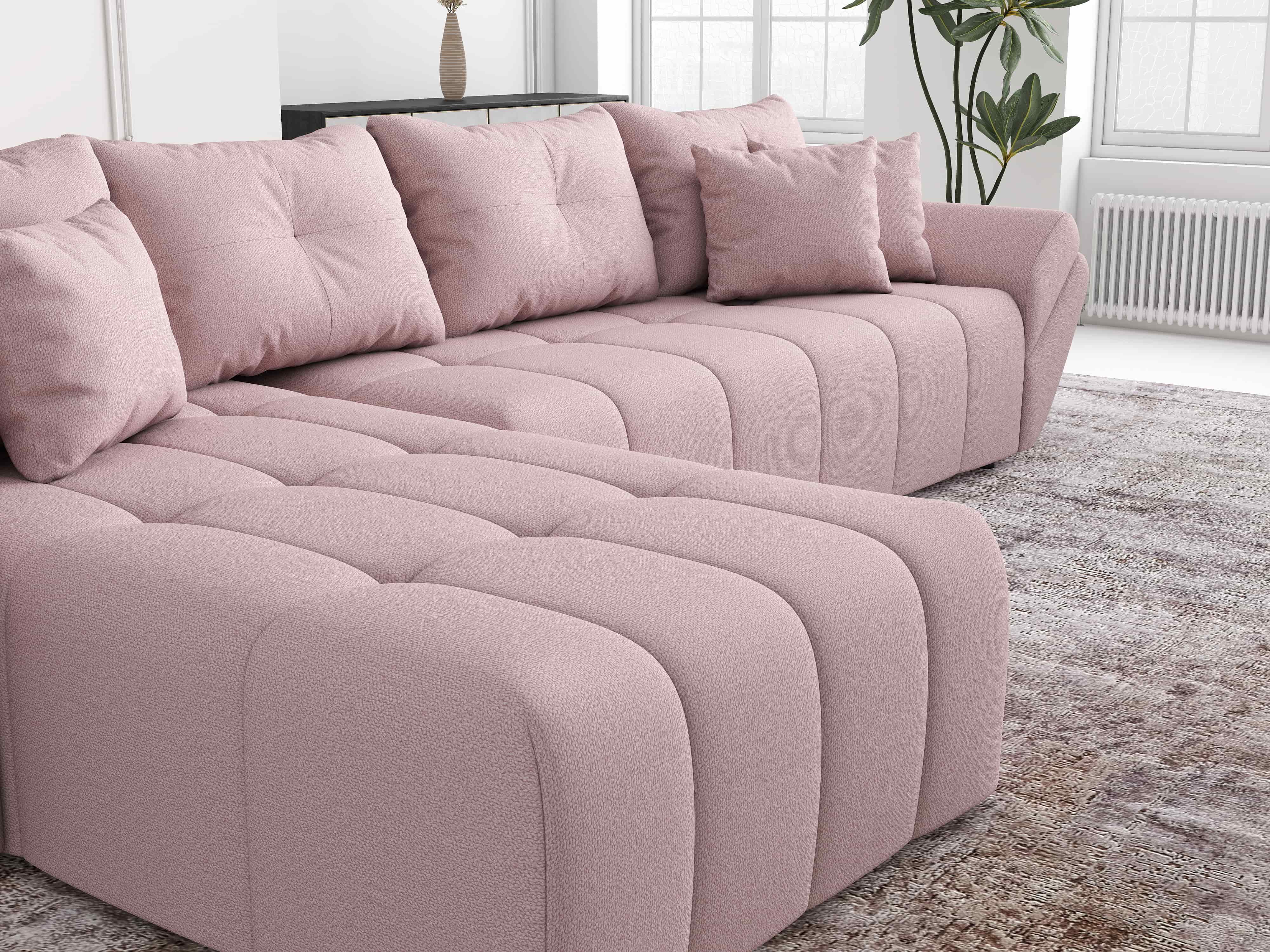 Colțar extensibil dumonde cu ladă de depozitare si sezut confortabil din spuma HR, Berlin XL Enjoy Flamingo 350x185 cm Fabrica