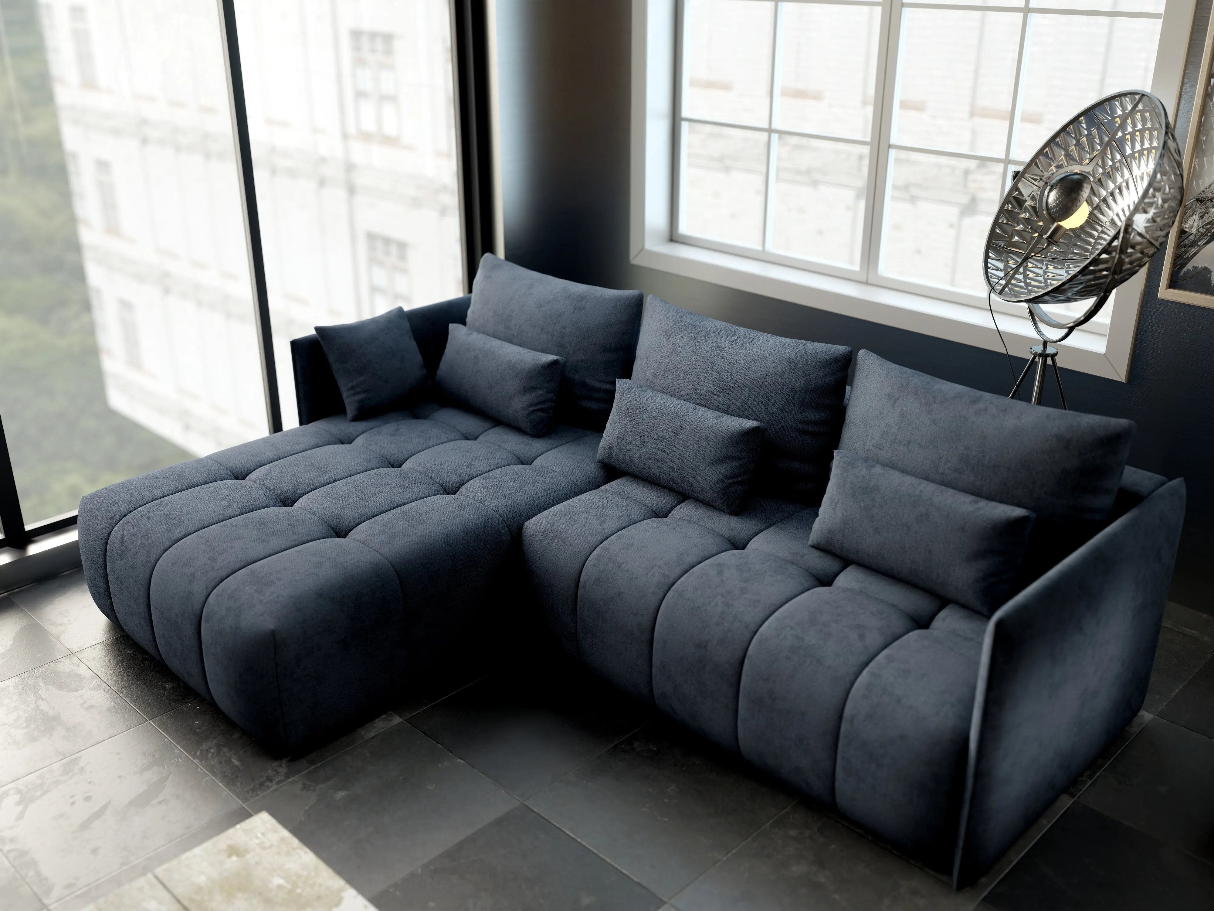 Colțar extensibil dumonde cu ladă de depozitare si sezut confortabil din spuma HR, Malta Enjoy Antracit 235x185 cm Fabrica