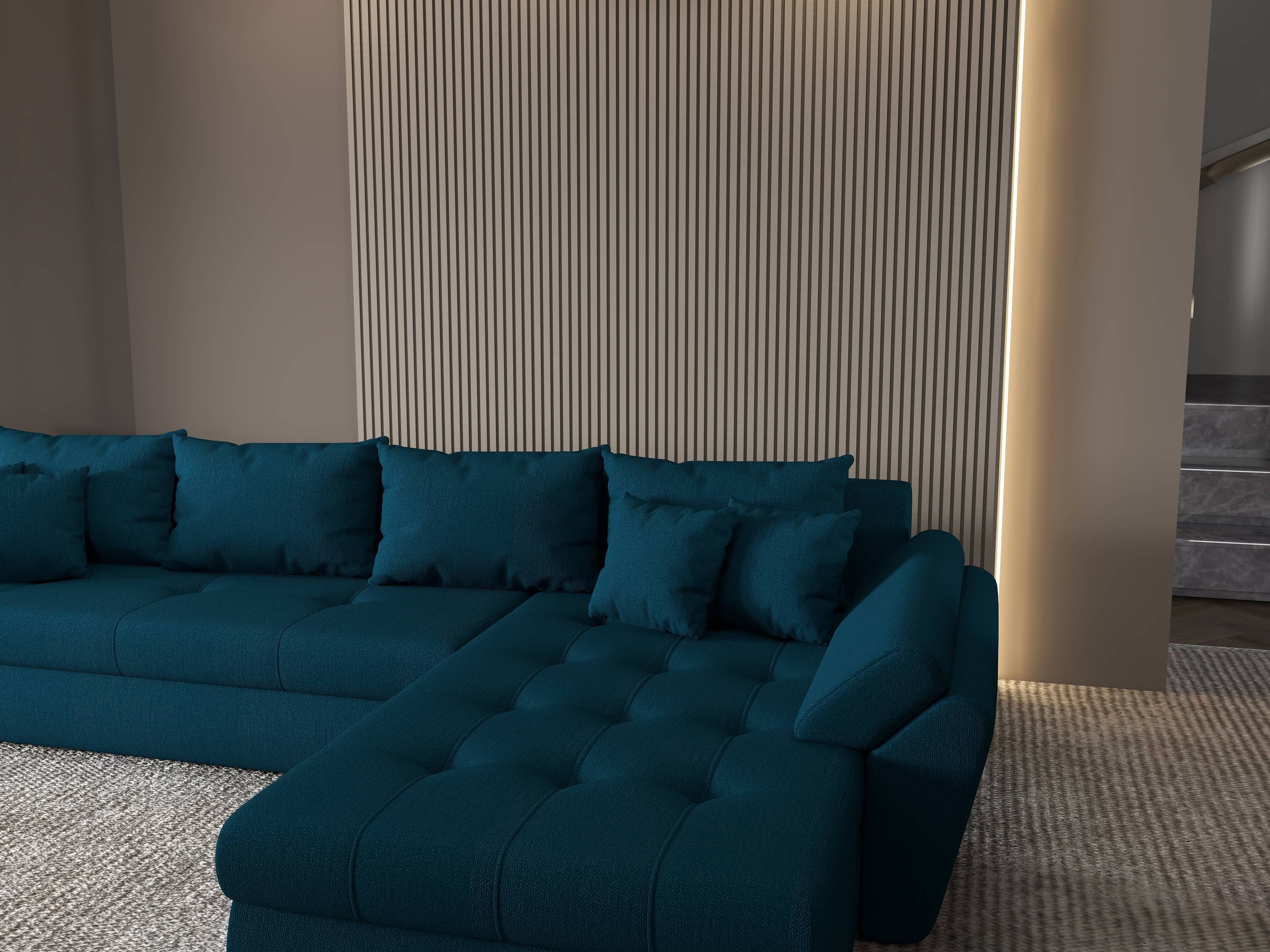 Colțar extensibil dumonde cu ladă de depozitare si sezut confortabil din spuma HR, Loana XL Enjoy Petrol II 335x185 cm Fabrica