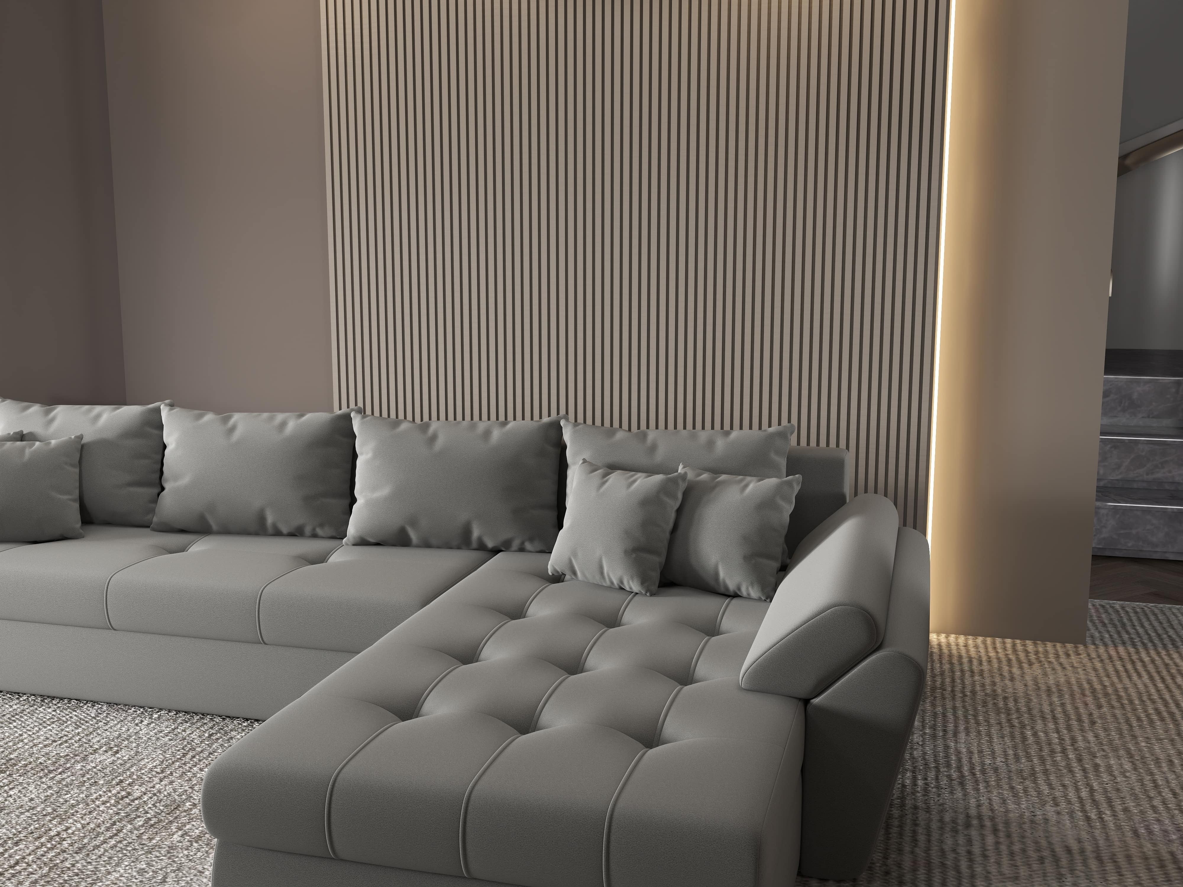 Colțar extensibil dumonde cu ladă de depozitare si sezut confortabil din spuma HR, Loana XL Royal Antracit II 335x185 cm Fabrica