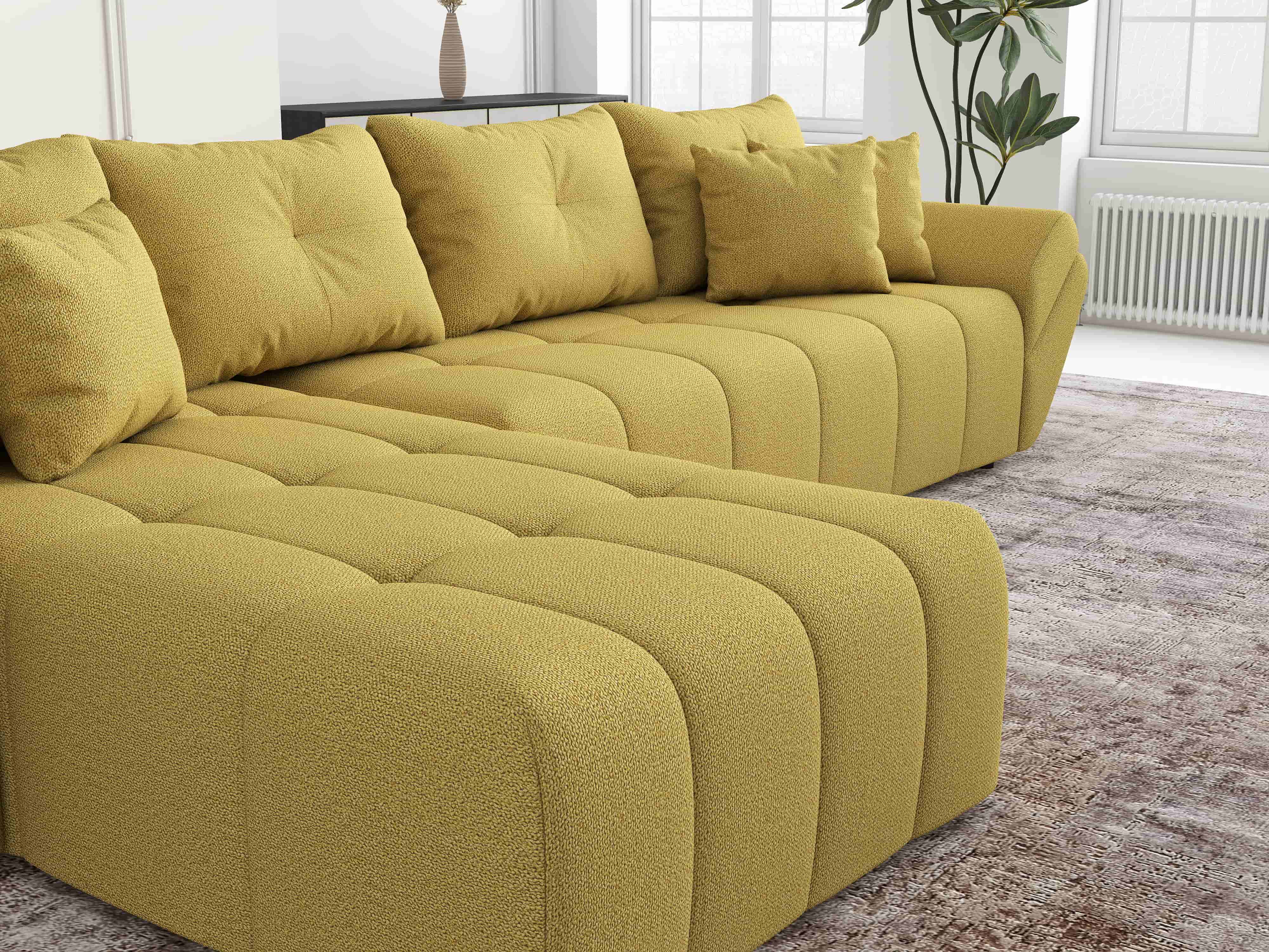 Colțar extensibil dumonde cu ladă de depozitare si sezut confortabil din spuma HR, Berlin XL Enjoy Melon 350x185 cm Fabrica