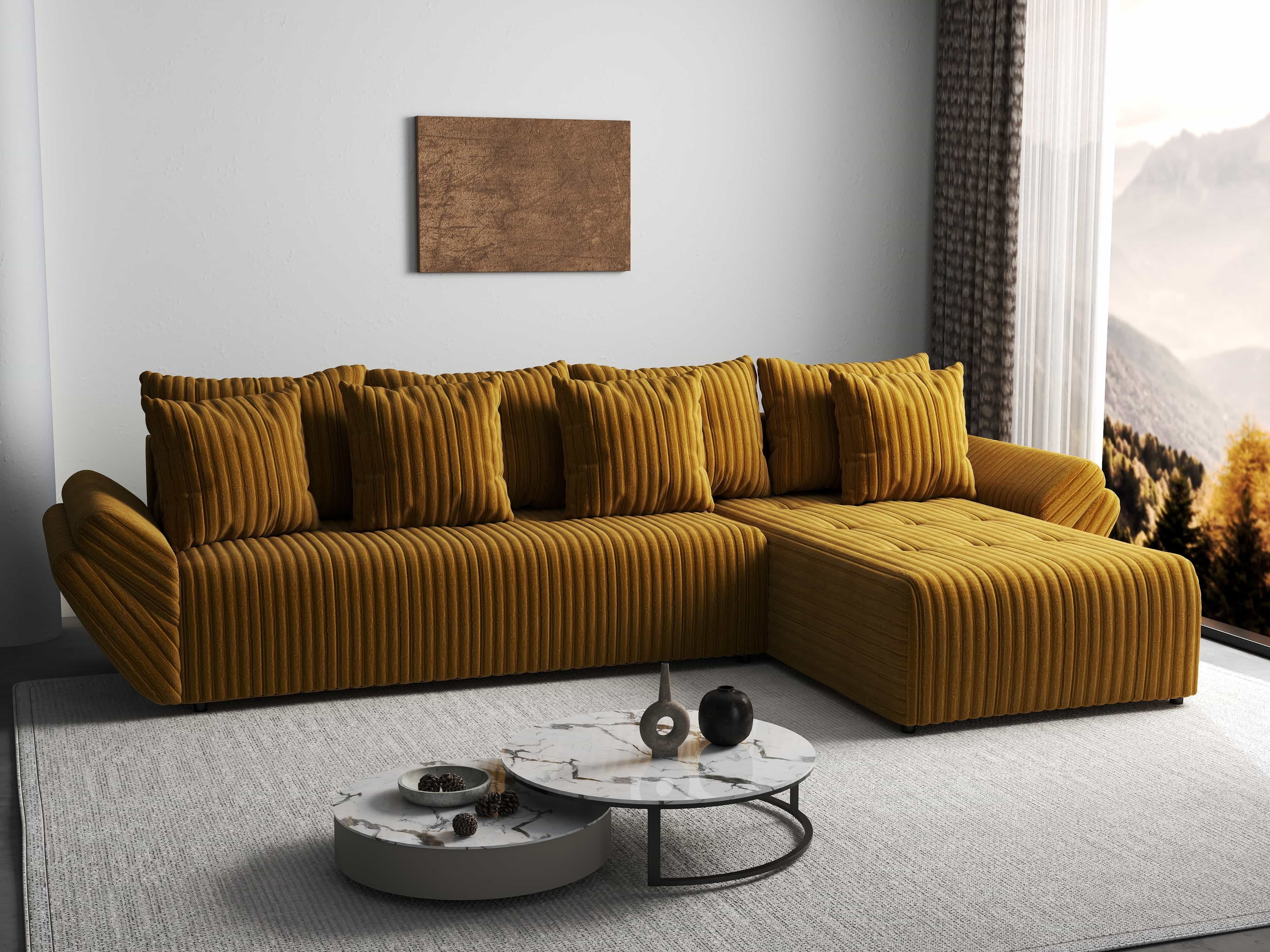 Colțar extensibil dumonde cu ladă de depozitare si sezut confortabil din spuma HR, Berlin XL Ambience Mustar II 350x185 cm Fabrica