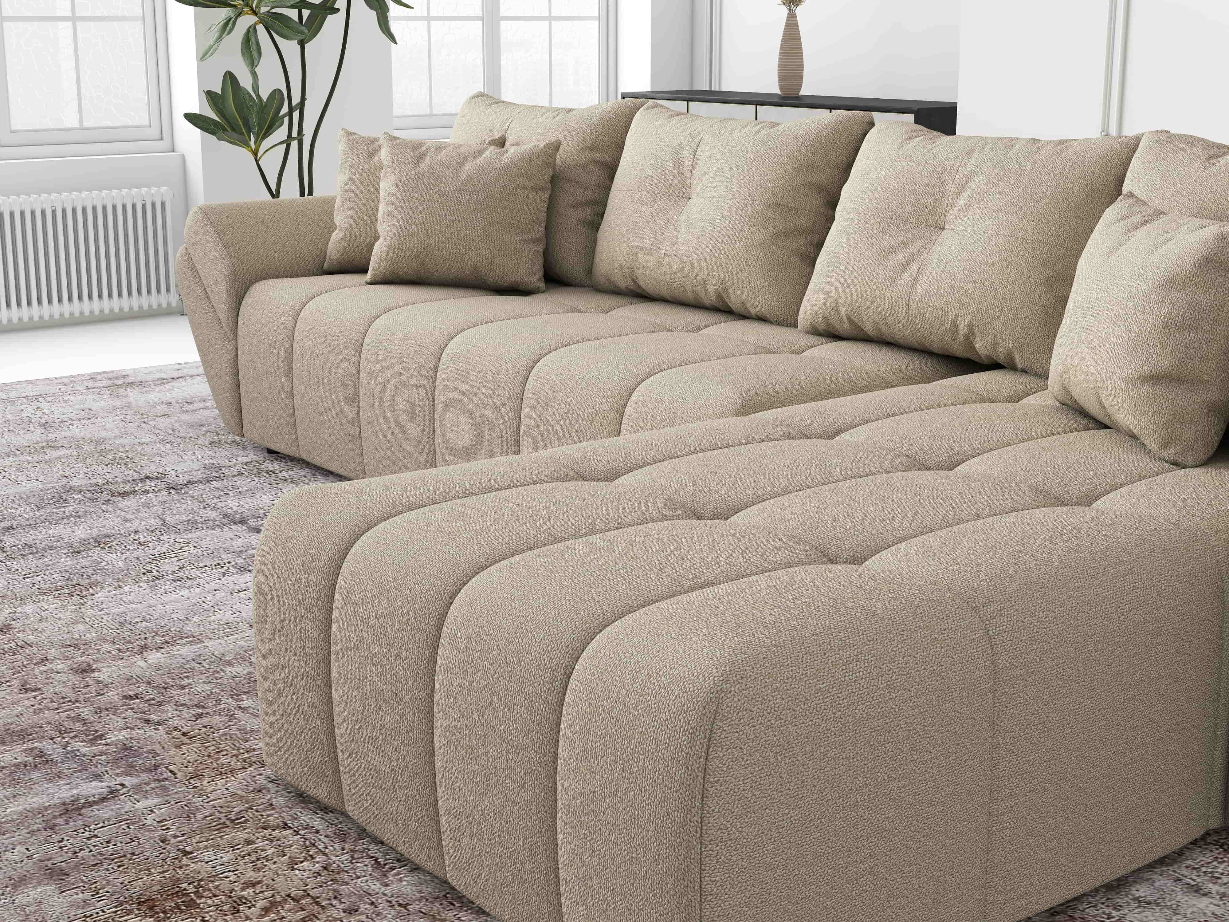 Colțar extensibil dumonde cu ladă de depozitare si sezut confortabil din spuma HR, Berlin XL Enjoy Camel 350x185 cm II Fabrica