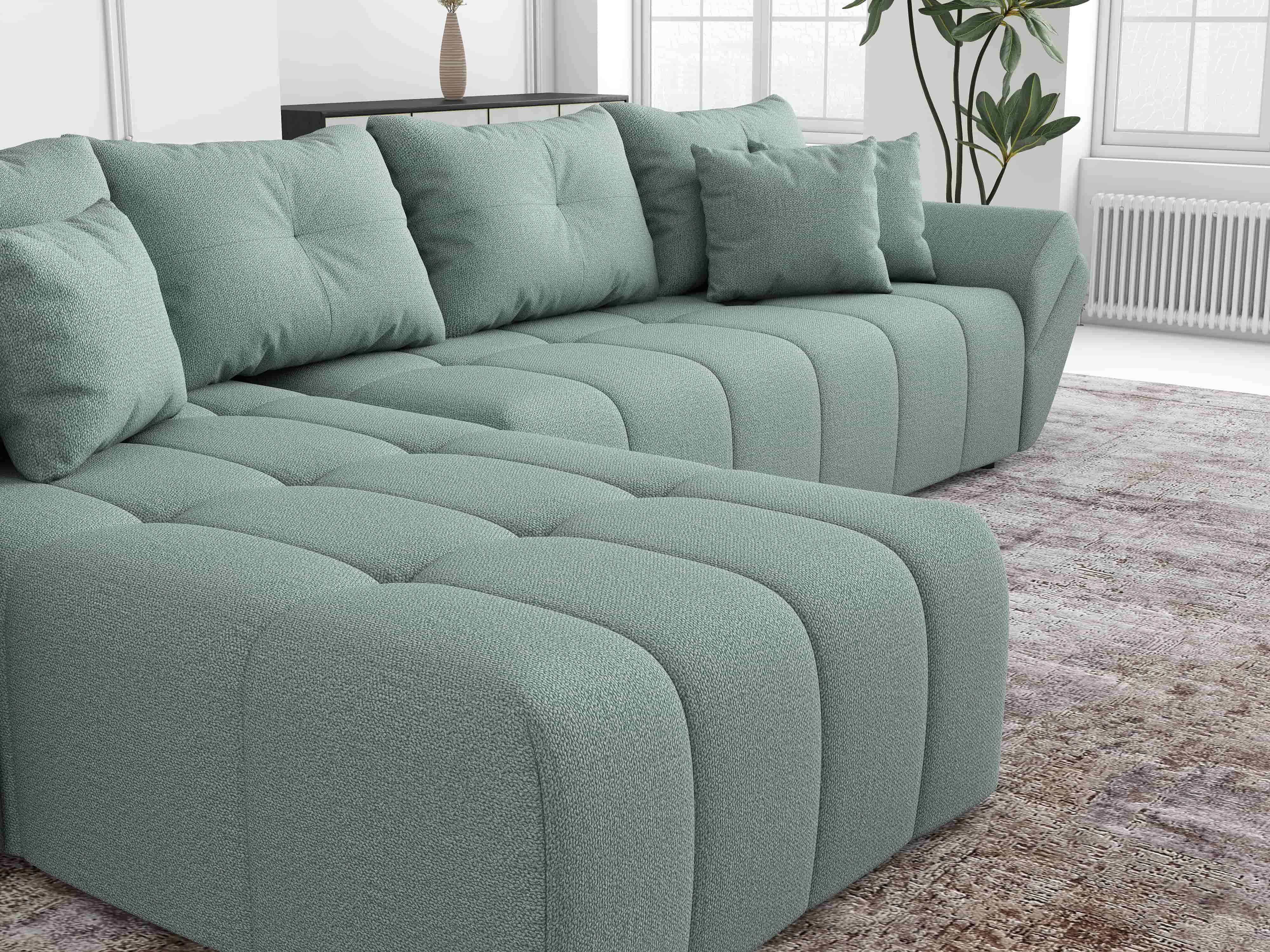 Colțar extensibil dumonde cu ladă de depozitare si sezut confortabil din spuma HR, Berlin XL Enjoy Mint 350x185 cm Fabrica