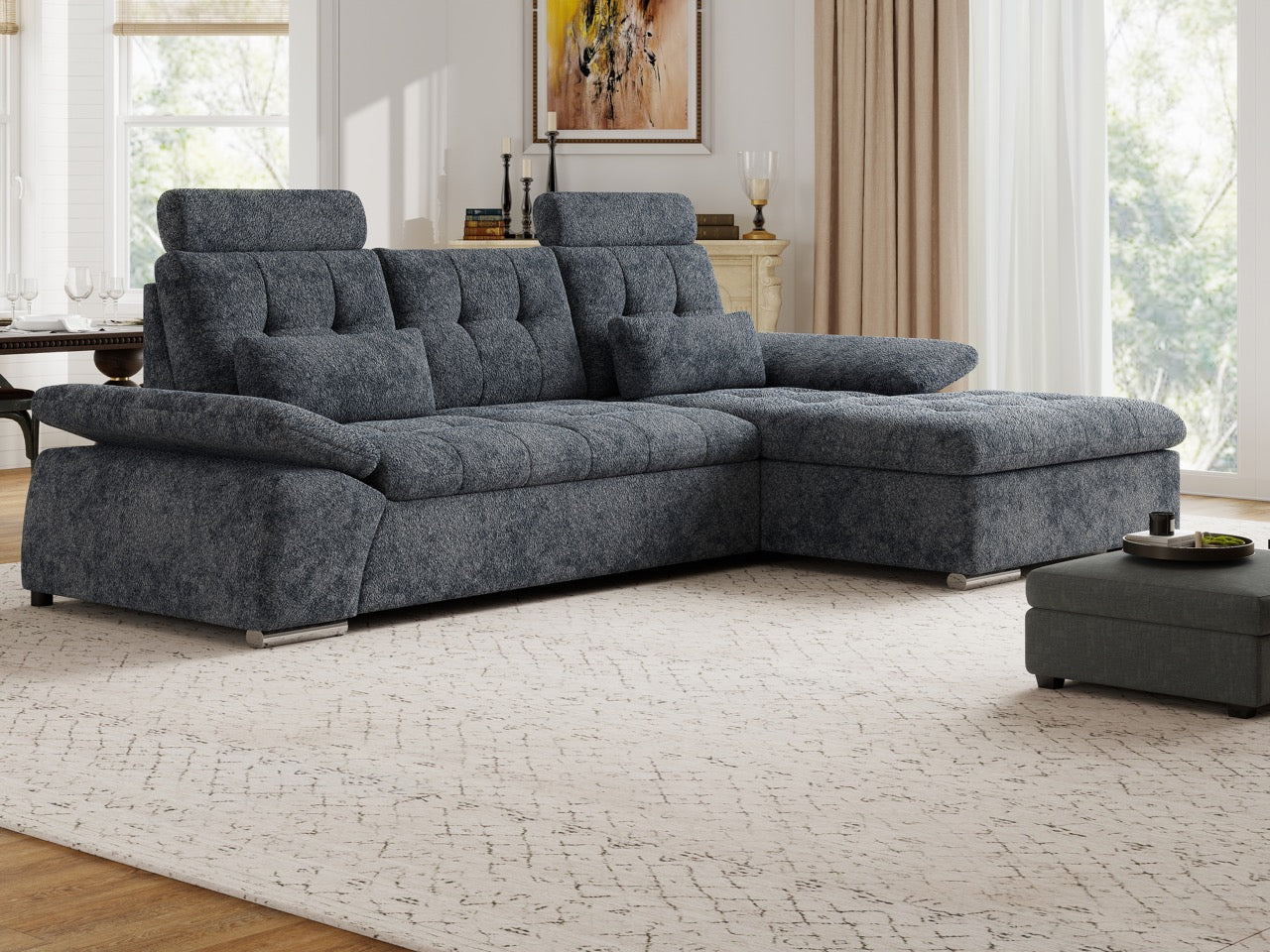 Colțar extensibil dumonde cu ladă de depozitare și șezut confortabil din spumă HR, Merkur Euphoria Gri Grafit 270x168 cm II