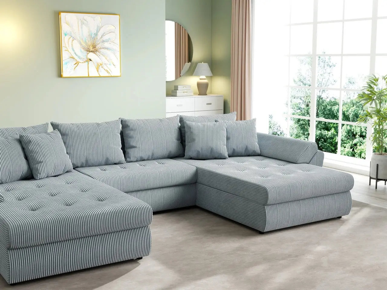 Colțar extensibil dumonde cu ladă de depozitare si sezut confortabil din spuma HR, Loana U Zoom Grey 355x185 cm Fabrica