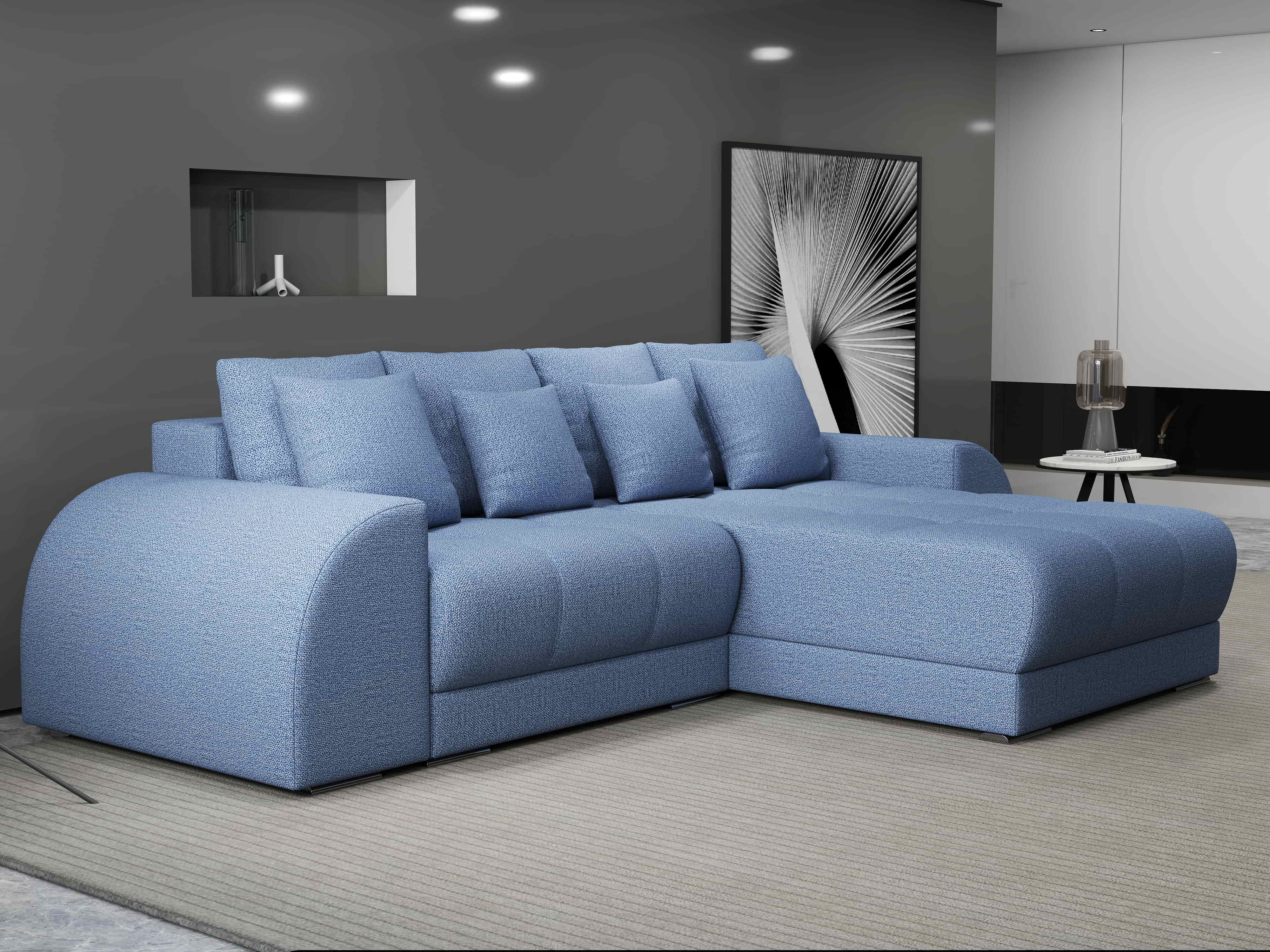 Colțar extensibil dumonde cu ladă de depozitare si sezut confortabil din spuma HR, Verona Enjoy Albastru II 290x185 cm Fabrica