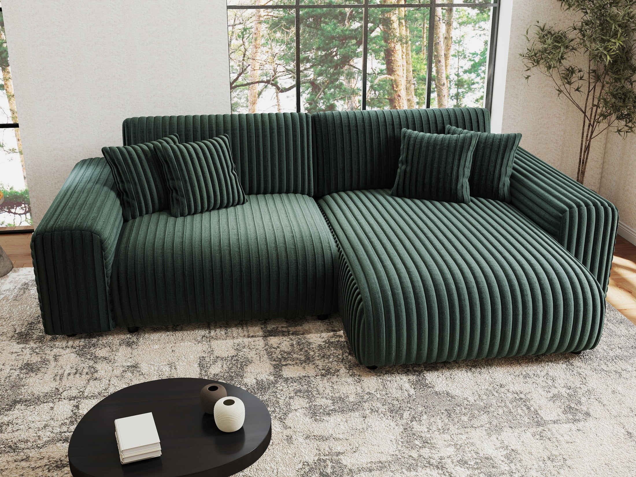 Colțar extensibil dumonde cu ladă de depozitare si sezut confortabil din spuma HR, Sarina Ambience Verde 255x168 cm II