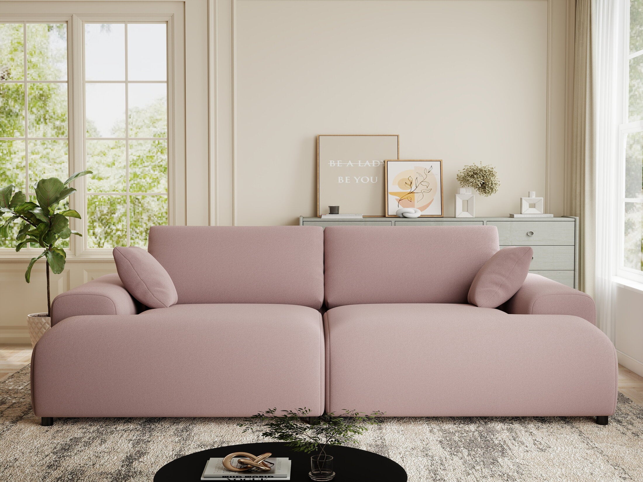 Canapea dumonde cu sezut confortabil din spuma HR, Hudson Royal Roz 237x144 cm