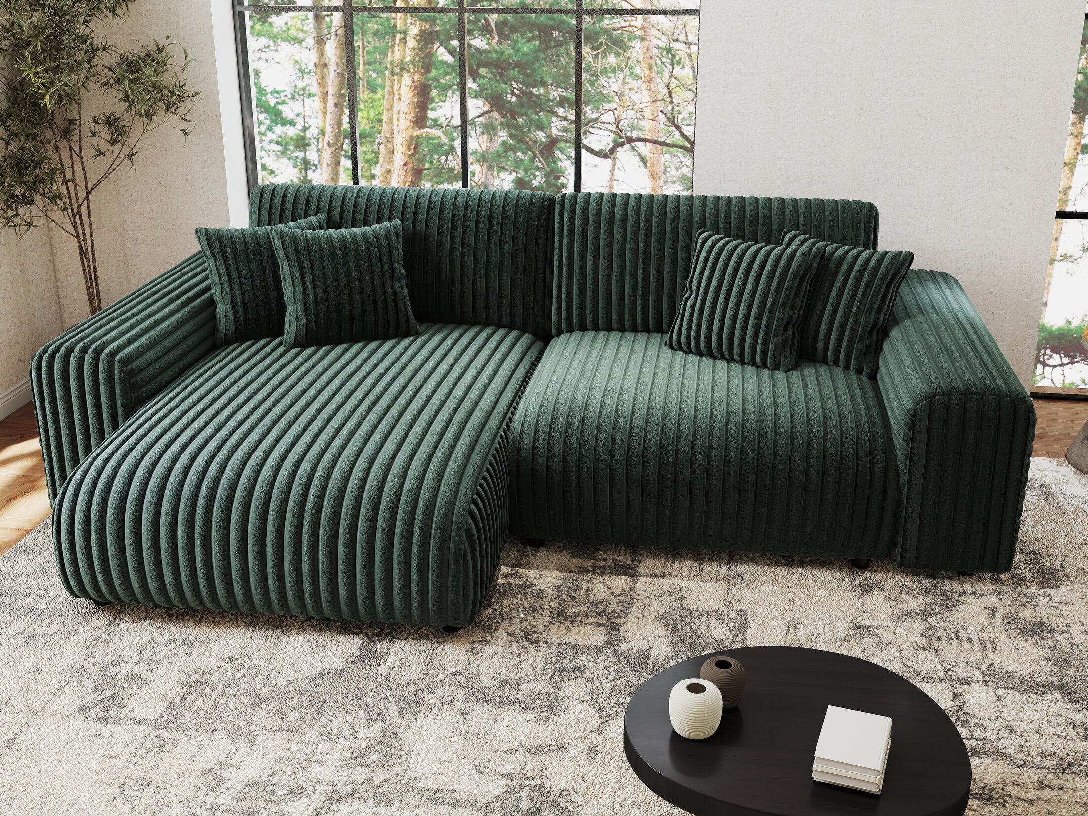 Colțar extensibil dumonde cu ladă de depozitare si sezut confortabil din spuma HR, Sarina Ambience Verde 255x168 cm