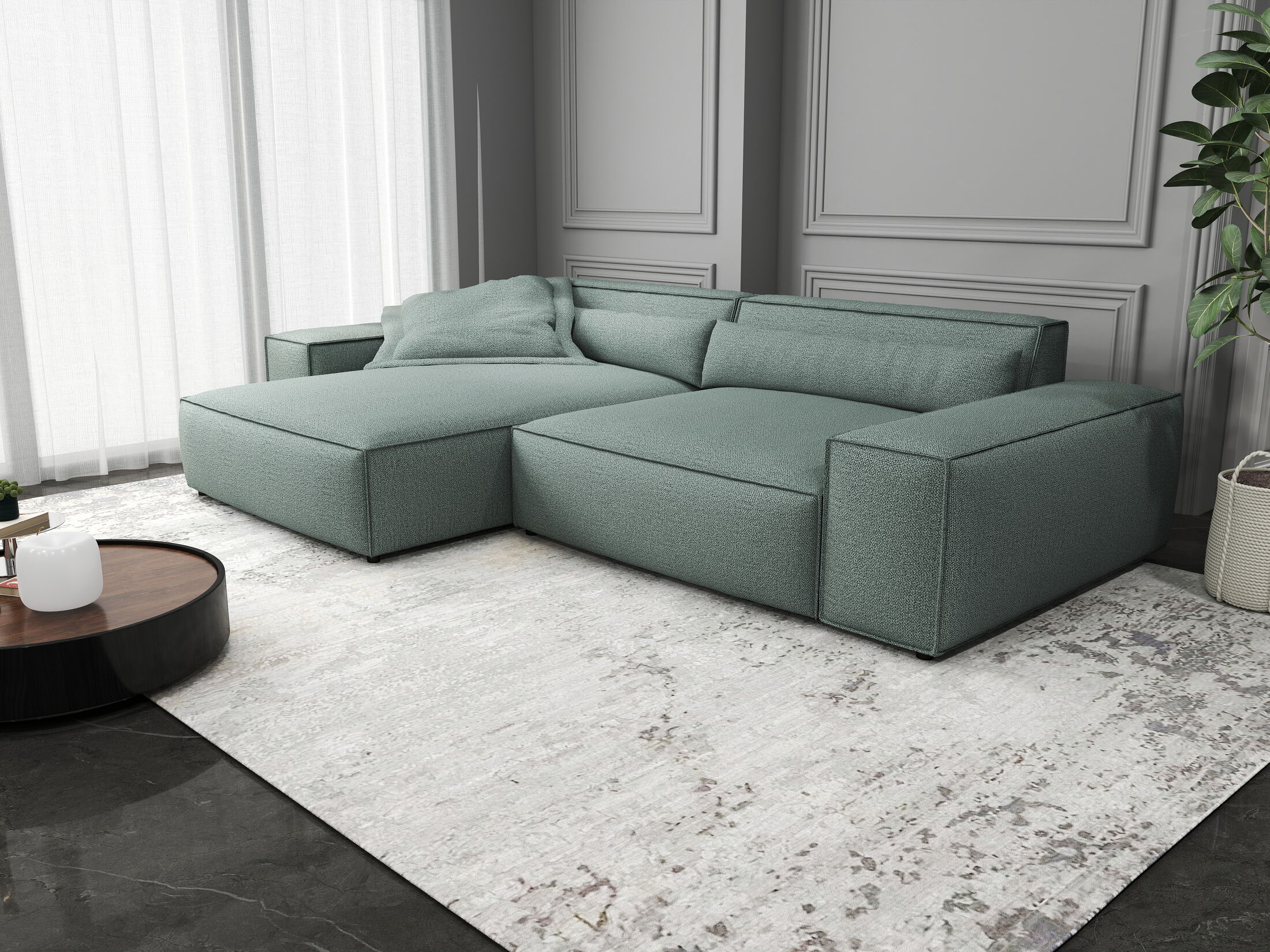 Colțar dumonde cu șezut confortabil din spumă HR, Marvelo Enjoy Verde Mint 264x175 cm