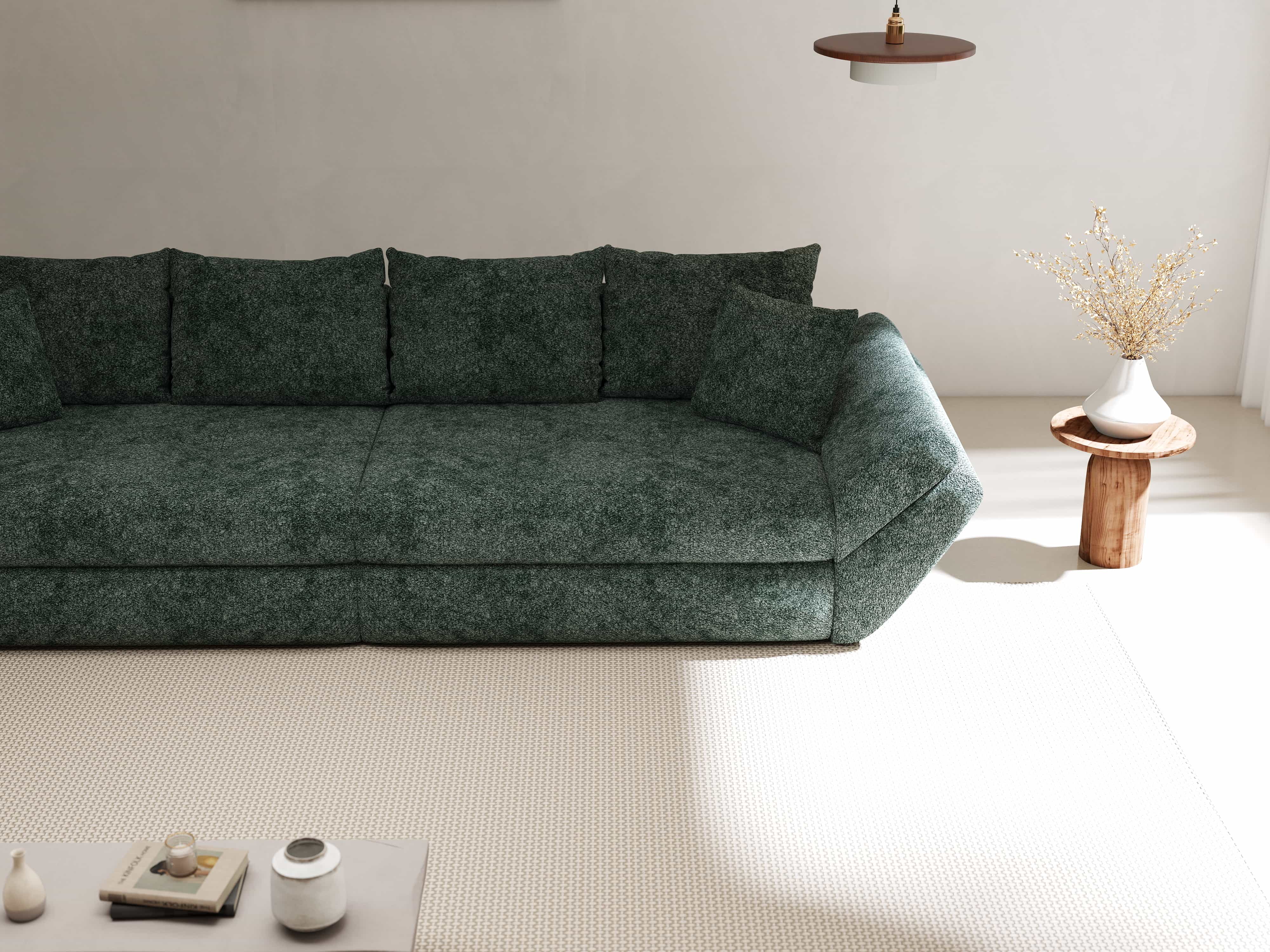 Canapea extensibilă dumonde cu ladă de depozitare si sezut confortabil din spuma HR, Loana Euphoria Verde 300x100 cm Fabrica