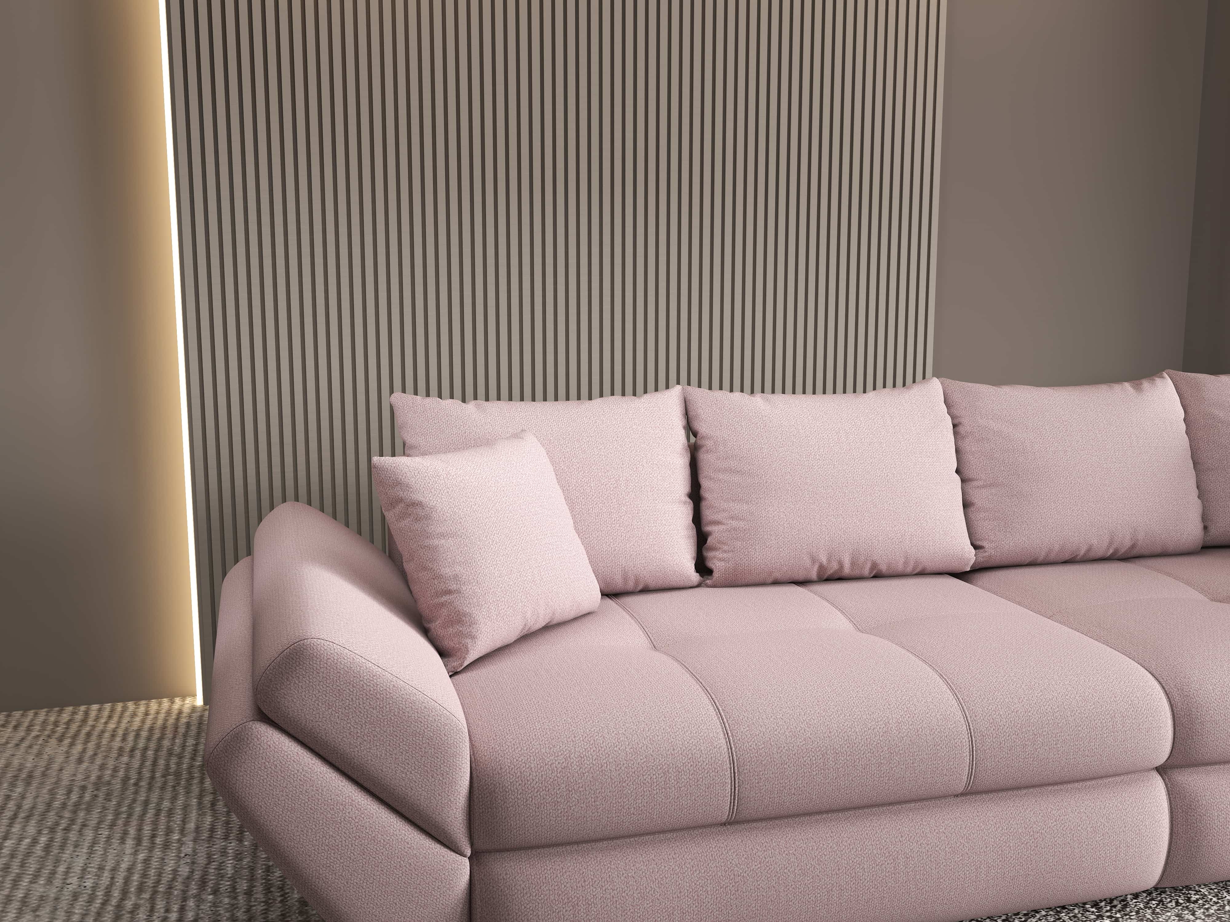 Canapea extensibilă dumonde cu ladă de depozitare si sezut confortabil din spuma HR, Loana Enjoy Roz 300x100 cm Fabrica