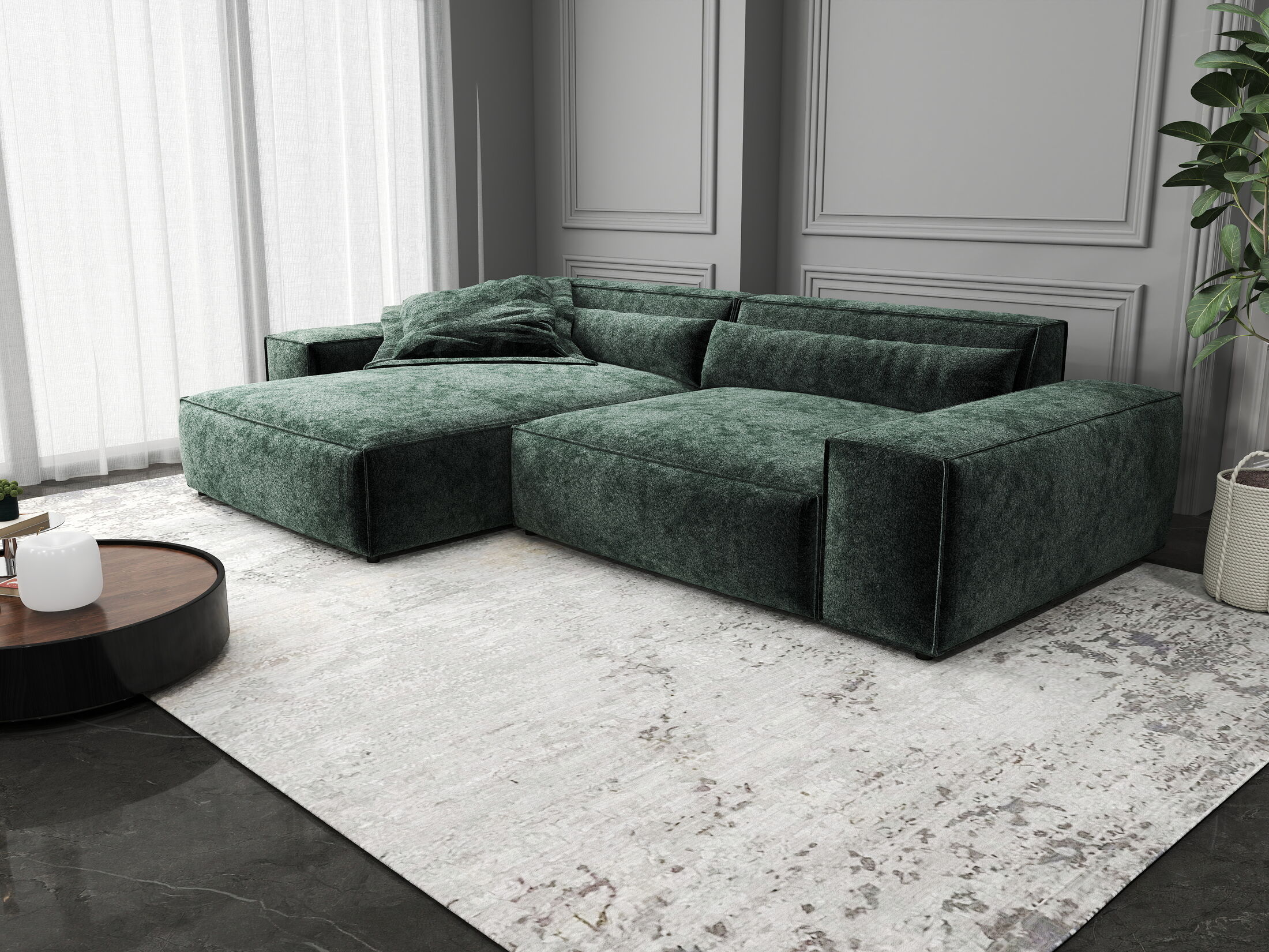 Colțar dumonde cu șezut confortabil din spumă HR, Marvelo Euphoria Verde 264x175 cm