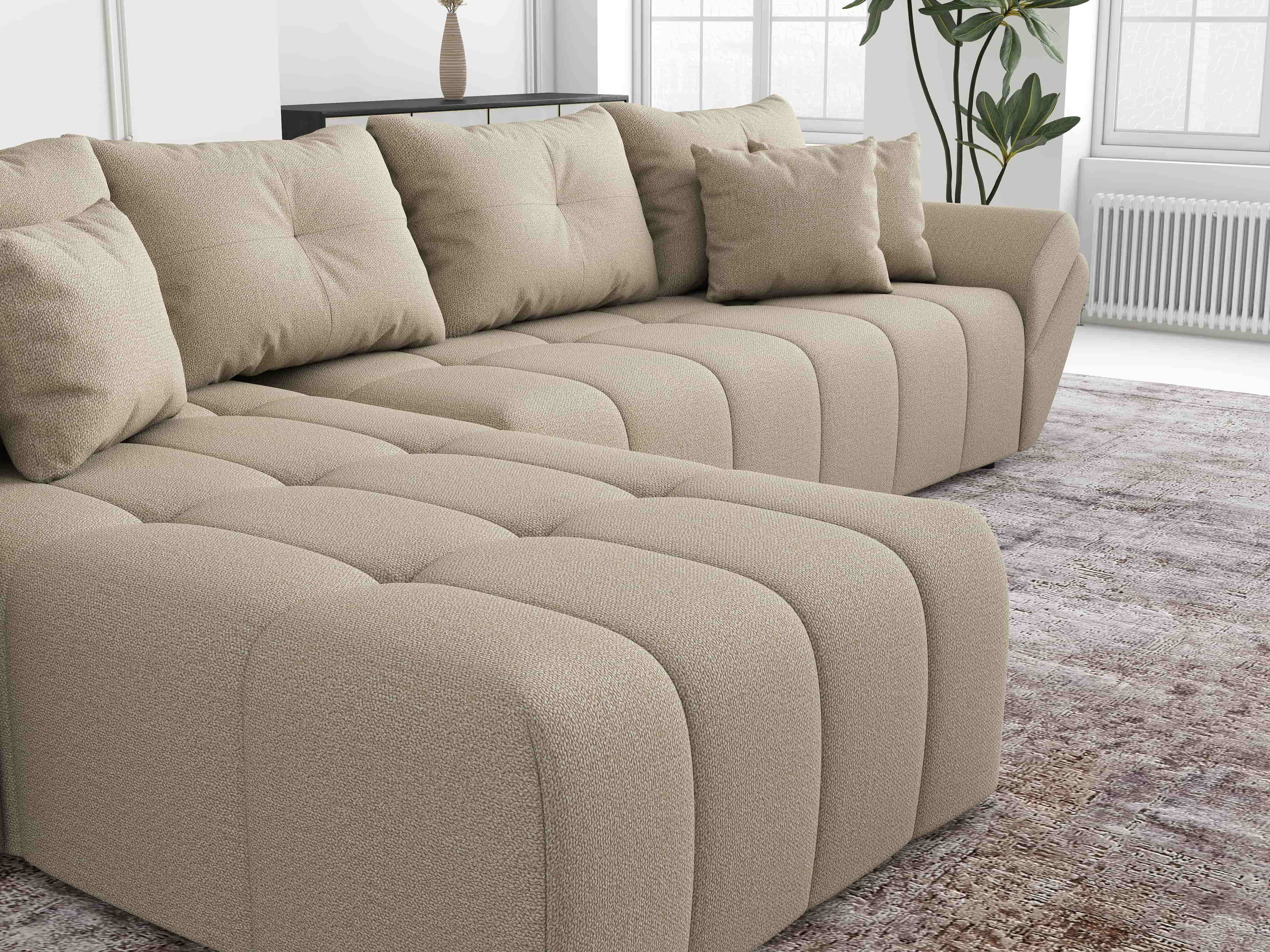 Colțar extensibil dumonde cu ladă de depozitare si sezut confortabil din spuma HR, Berlin XL Enjoy Camel 350x185 cm Fabrica