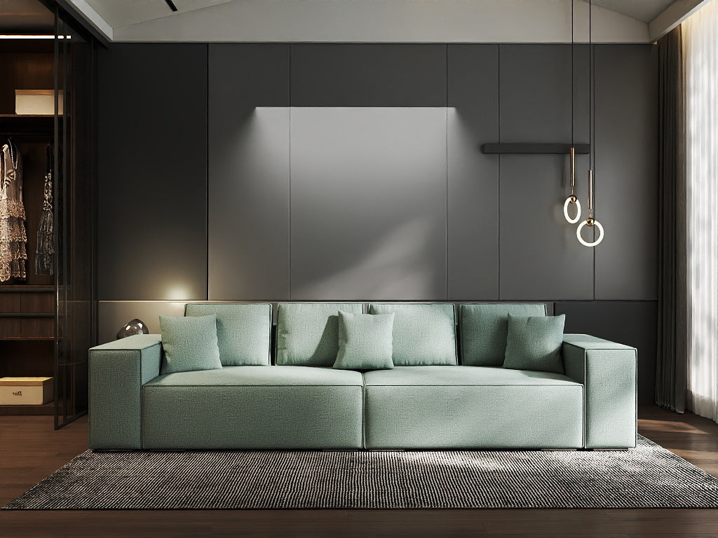 Canapea extensibilă dumonde cu ladă de depozitare si sezut confortabil din spuma HR, Dream Enjoy Mint 310x100 cm Fabrica