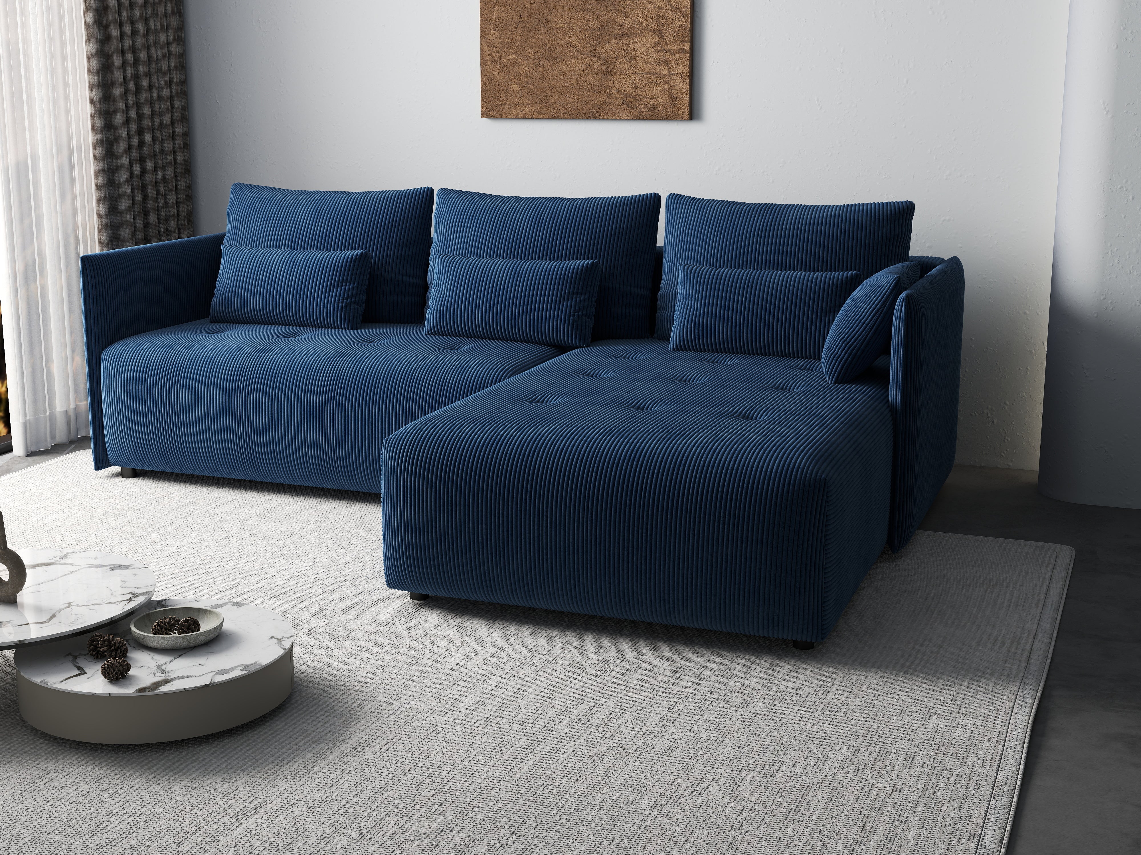 Colțar extensibil dumonde cu ladă de depozitare si sezut confortabil din spuma HR, Malta Zoom Blue 235x185 cm Fabrica