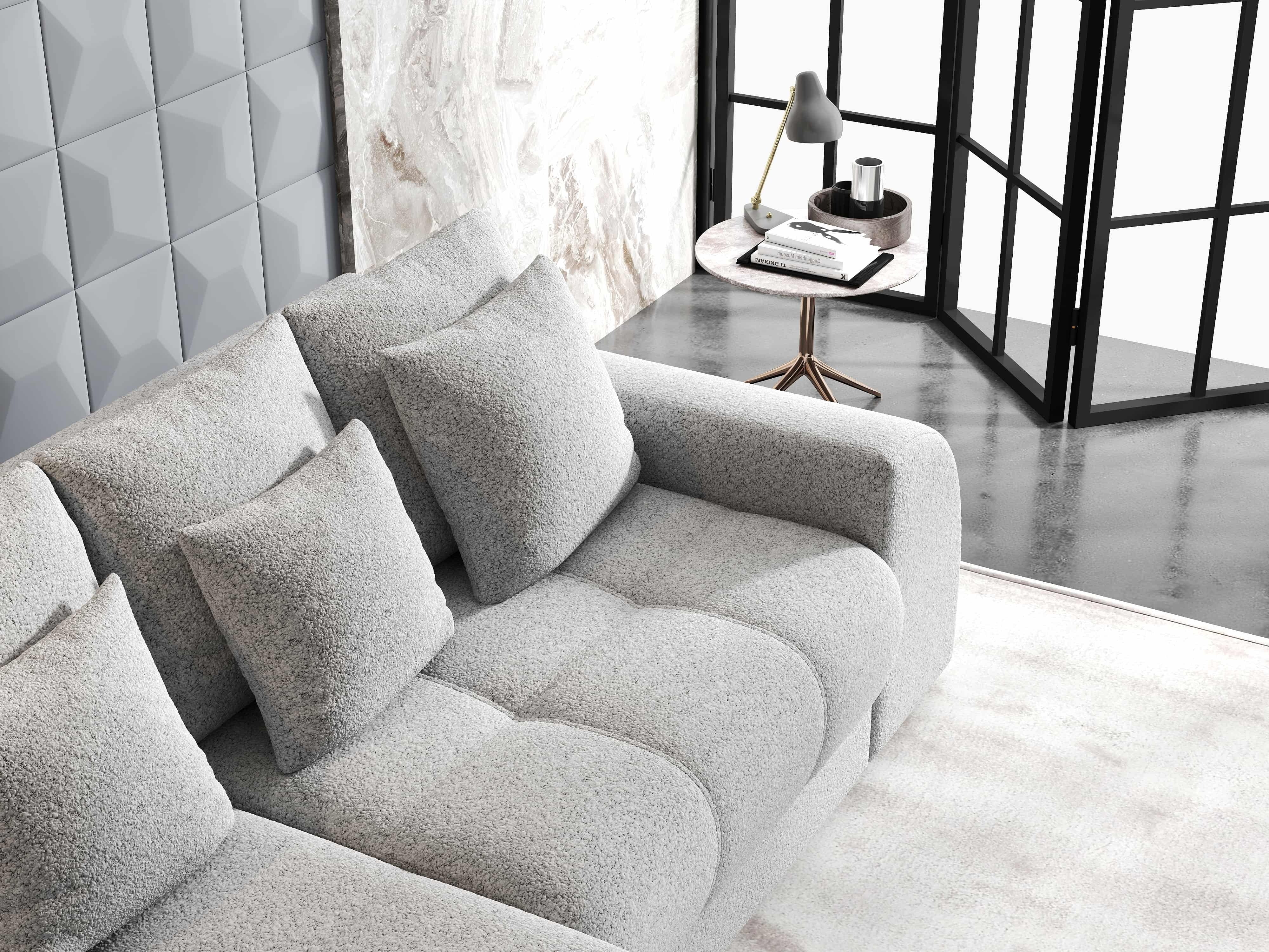 Colțar extensibil dumonde cu ladă de depozitare si sezut confortabil din spuma HR, Verona Euphoria Dove 290x185 cm Fabrica