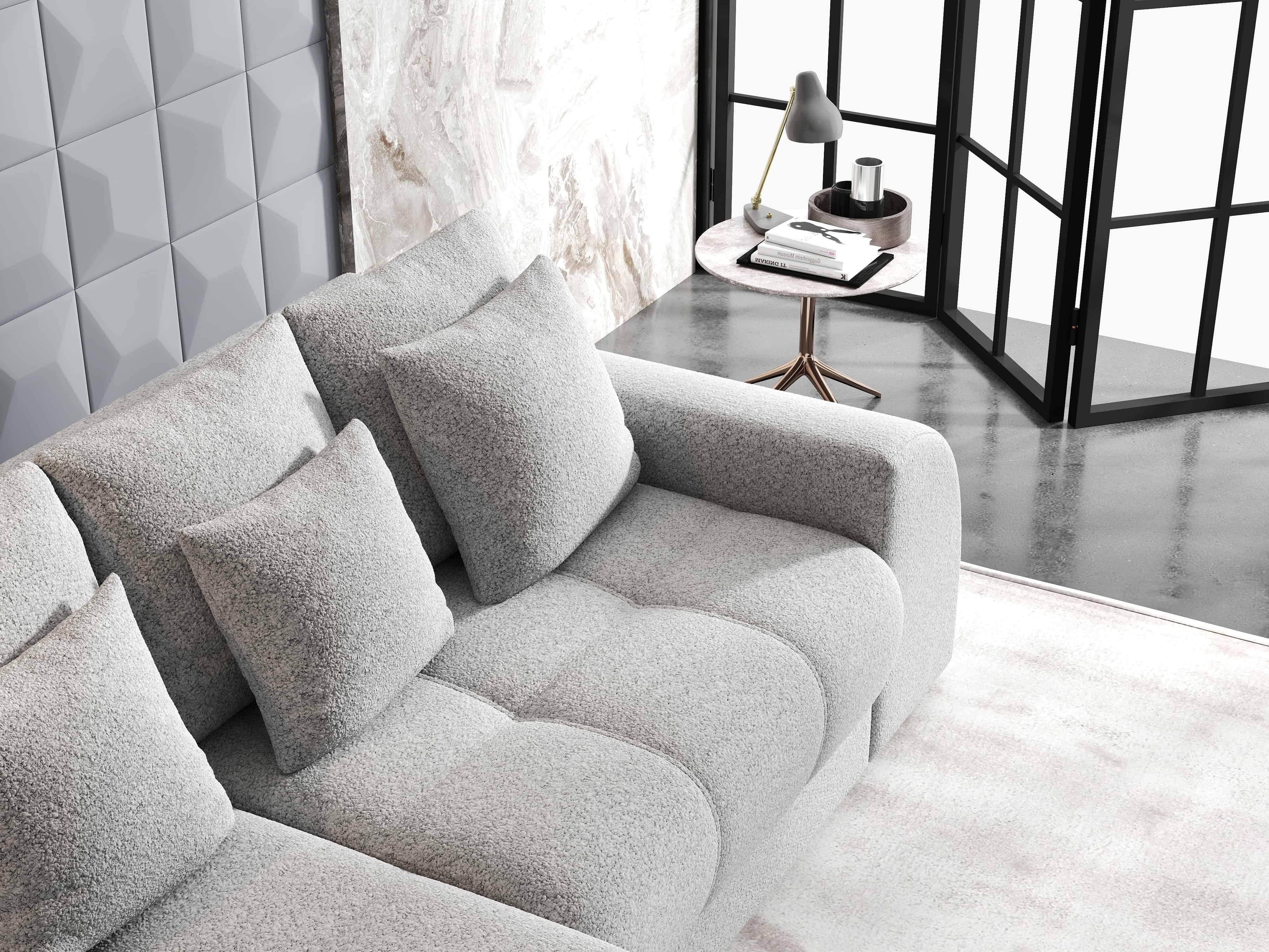 Colțar extensibil dumonde cu ladă de depozitare si sezut confortabil din spuma HR, Verona Euphoria Dove 290x185 cm Fabrica