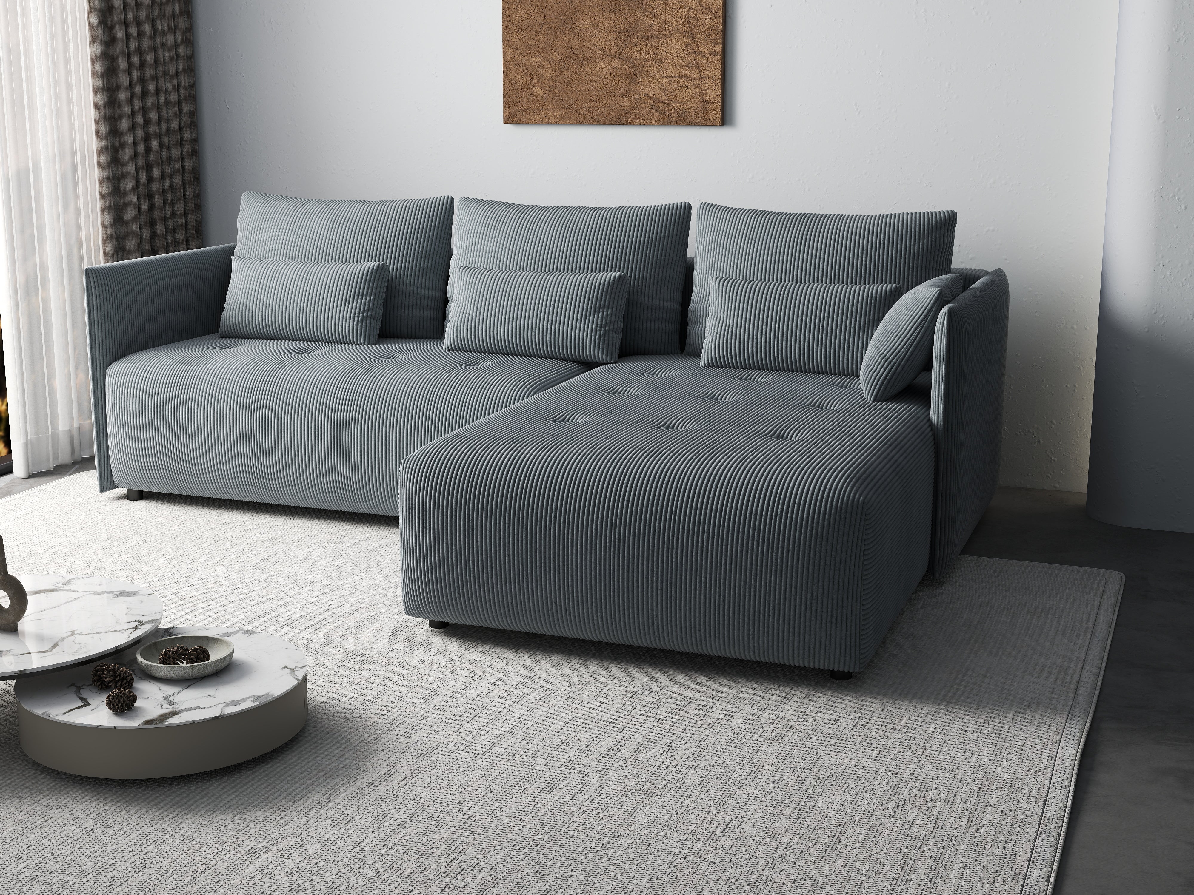 Colțar extensibil dumonde cu ladă de depozitare si sezut confortabil din spuma HR, Malta Zoom Grey II 235x185 cm Fabrica