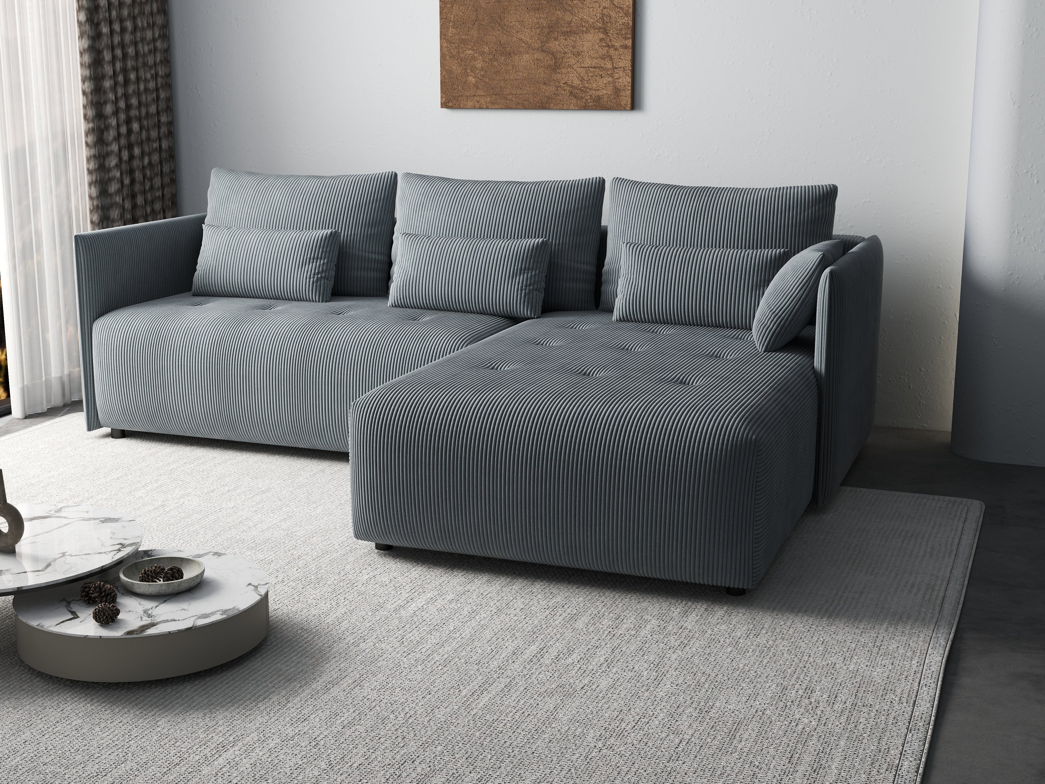 Colțar extensibil dumonde cu ladă de depozitare si sezut confortabil din spuma HR, Malta Zoom Grey II 235x185 cm Fabrica