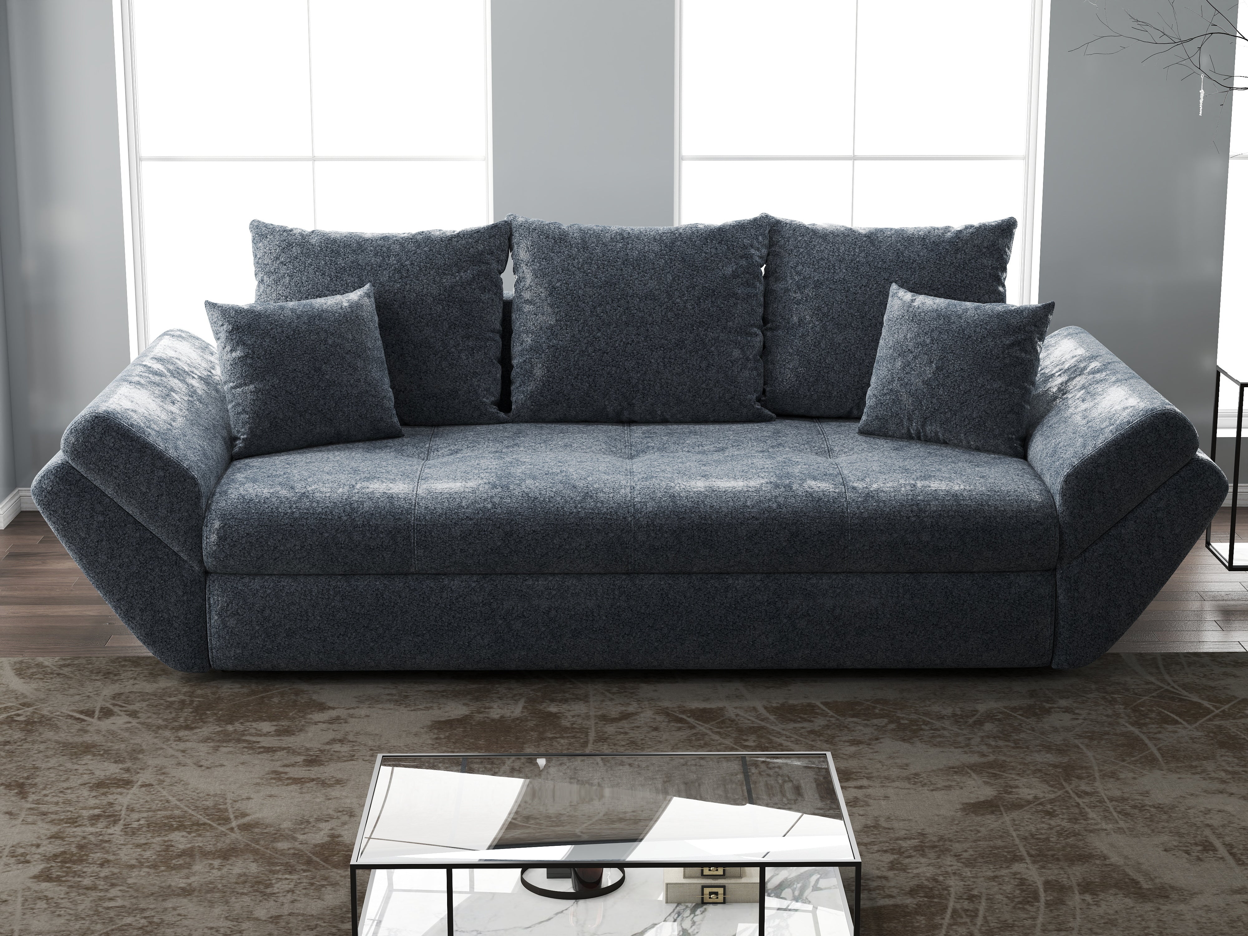 Canapea extensibilă dumonde cu ladă de depozitare si sezut confortabil din spuma HR, Loana Euphoria Grafit 250x100 cm Fabrica