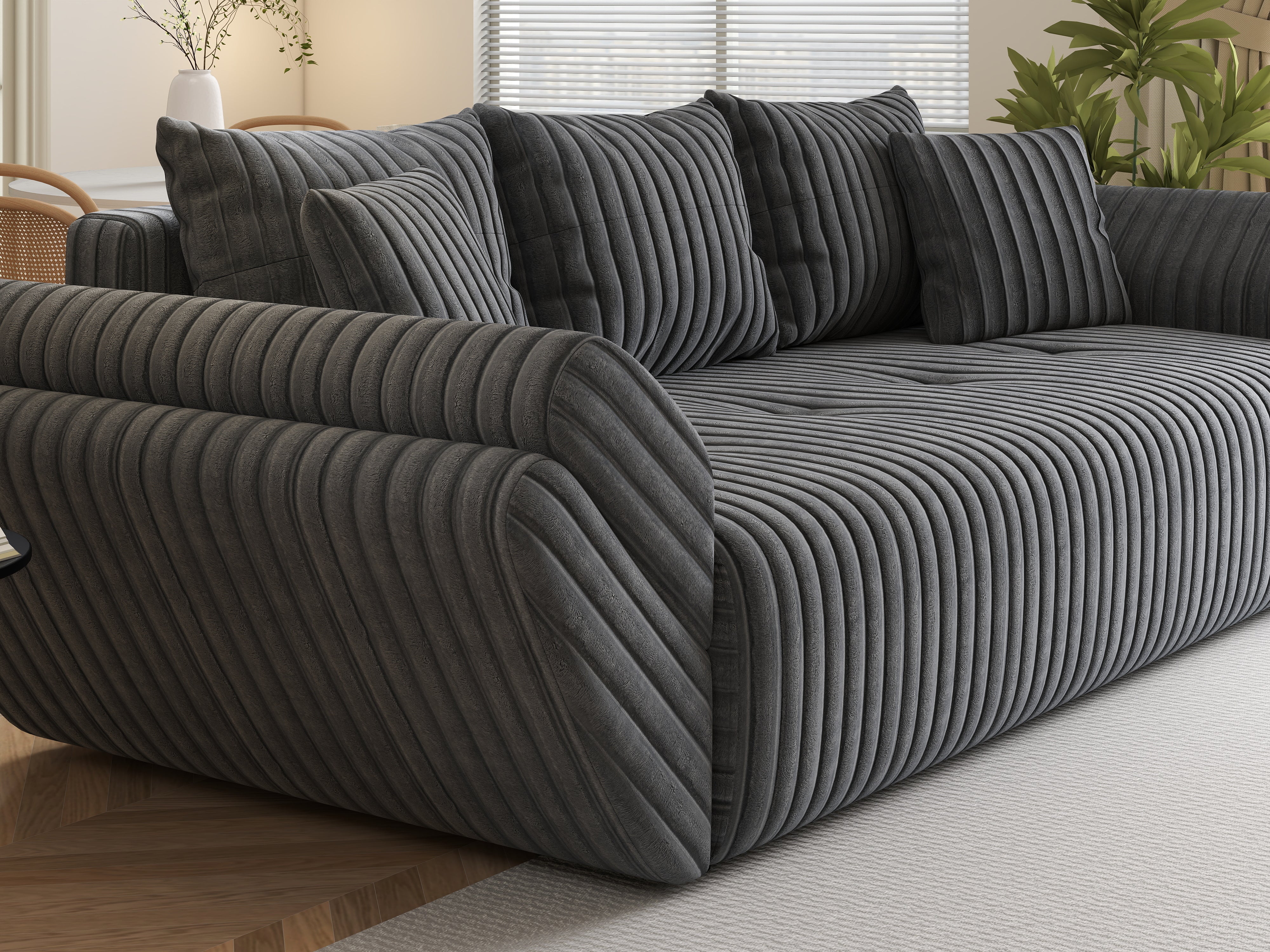 Canapea extensibilă dumonde cu ladă de depozitare si sezut confortabil din spuma HR, Berlin Ambience Grey 250x100 cm Fabrica